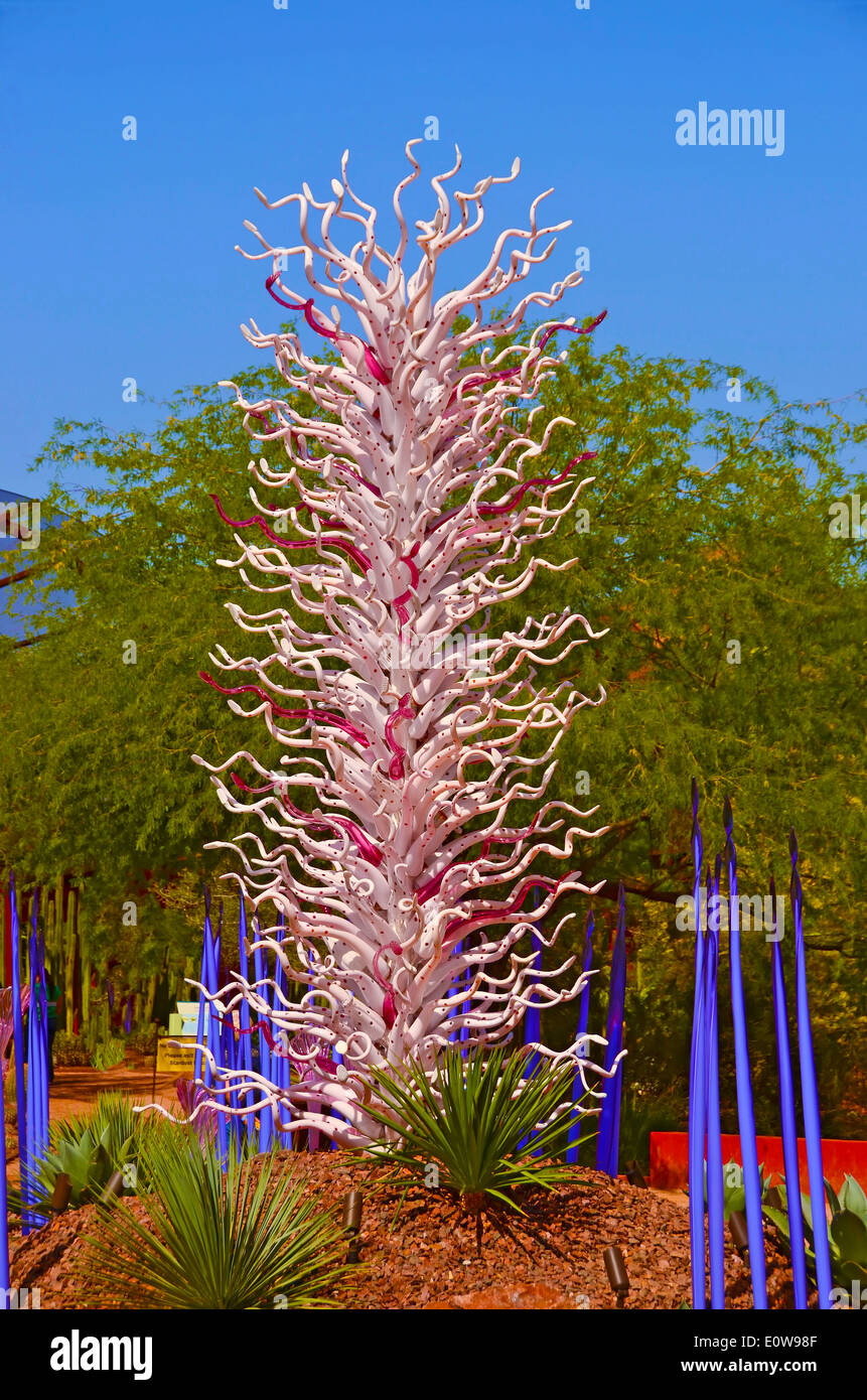 Der legendäre Glaskünstler Dale Chihuly stellte seine Arbeit in The Desert Botanical Gardens in Phoenix, Arizona, USA im Jahr 2014. Stockfoto
