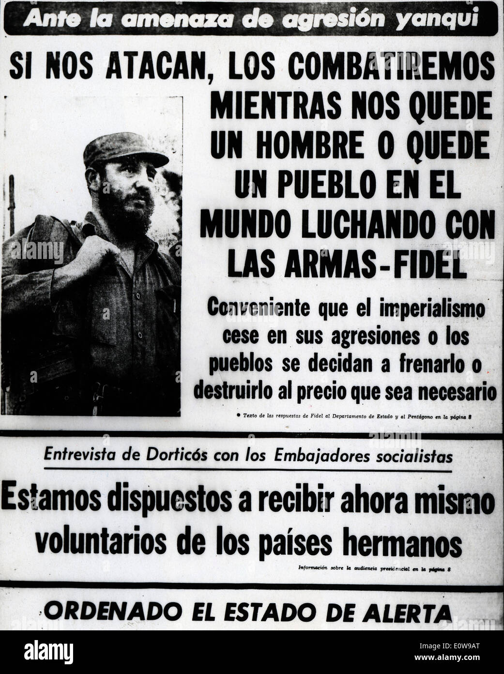 Fidel Castro auf Seite der kommunistischen Parteizeitung Stockfoto