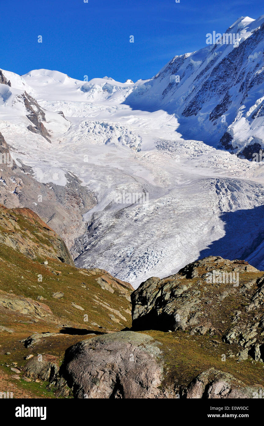 Grenzgletscher Gletscher, Liskamm Berg 4478 m, Ridge Gornergrat, Zermatt, Kanton Wallis, Schweiz Stockfoto