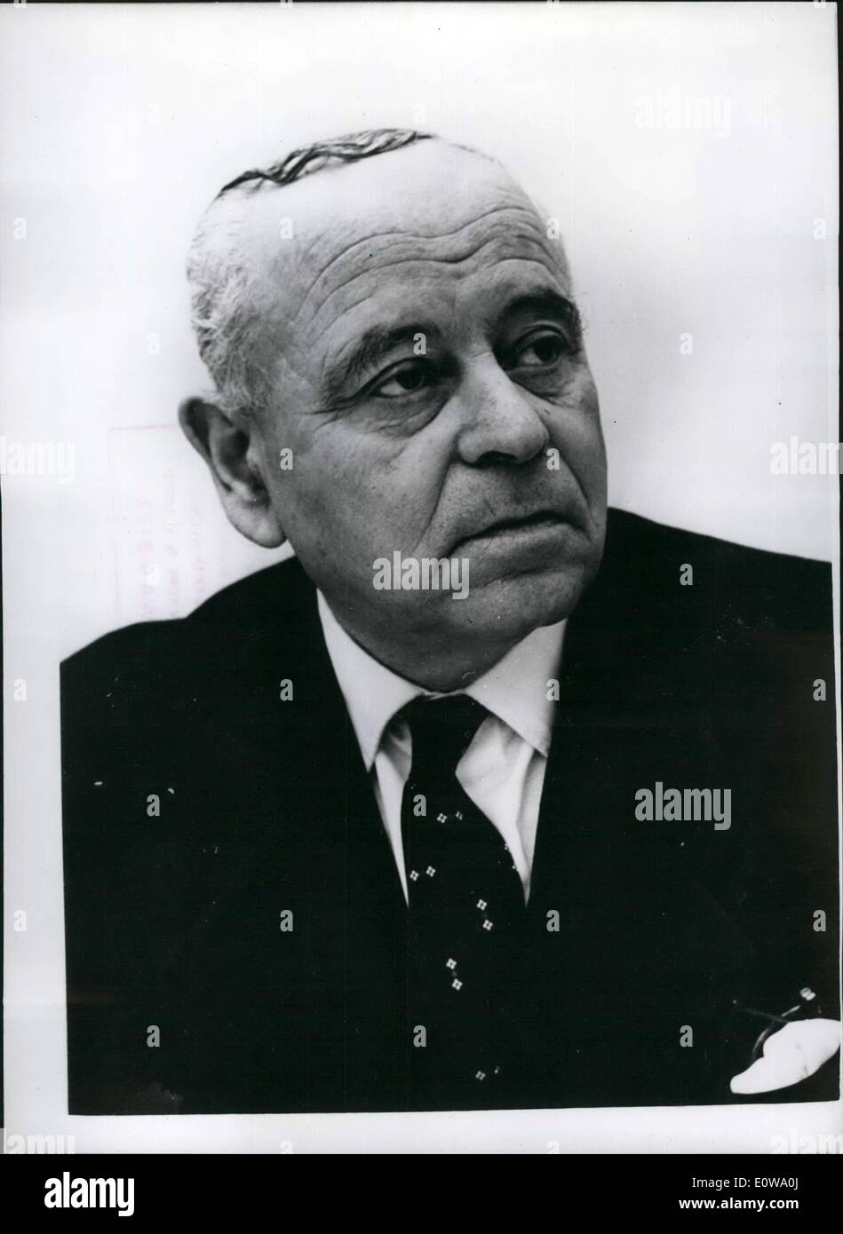 3. März 1962 - zu hören die Attraktivität von Adolf Eichmann J. Olshan - Pres, der Supreme Court von Israel: Foto zeigt J. Olshan, Präsident des israelischen Obersten Gerichtshof -, die in der Berufung gegen die Verurteilung und der Tod von Adolf Eichman in Jerusalem amtieren wird. Stockfoto