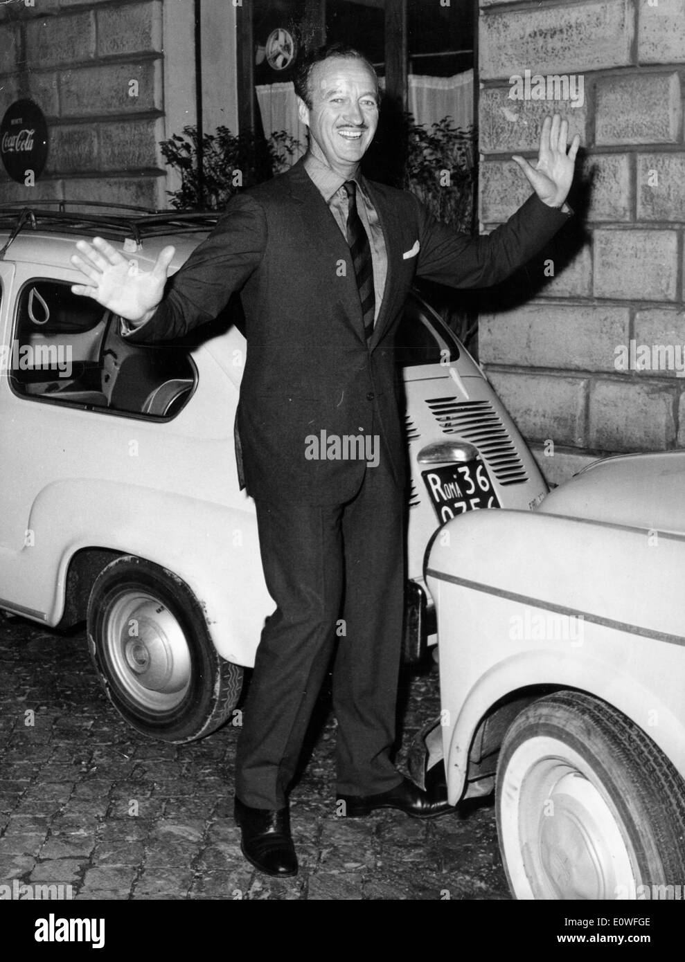 Schauspieler David Niven in Rom zum Film "The Pink Panther" Stockfoto