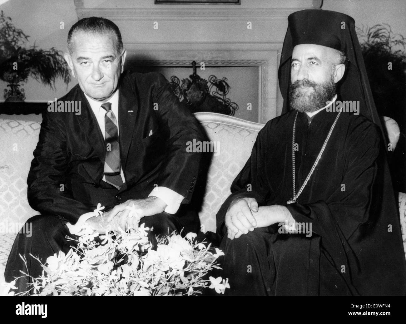 Präsident Johnson trifft sich mit Präsident Makarios Stockfoto