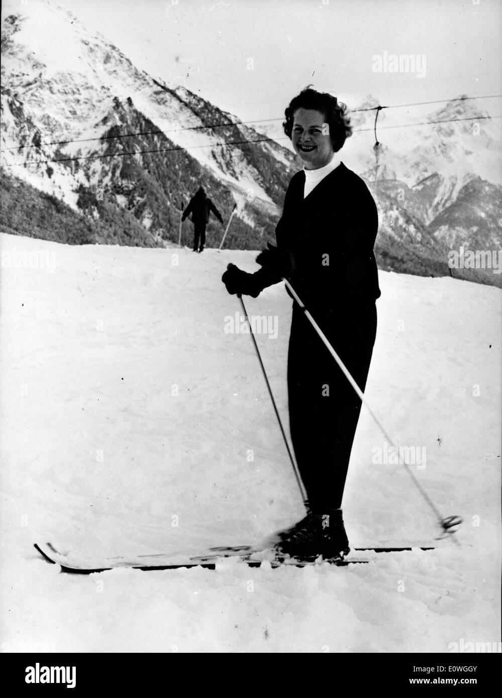 Premierministerin Margaret Thatcher auf einem Ski-Ausflug Stockfoto