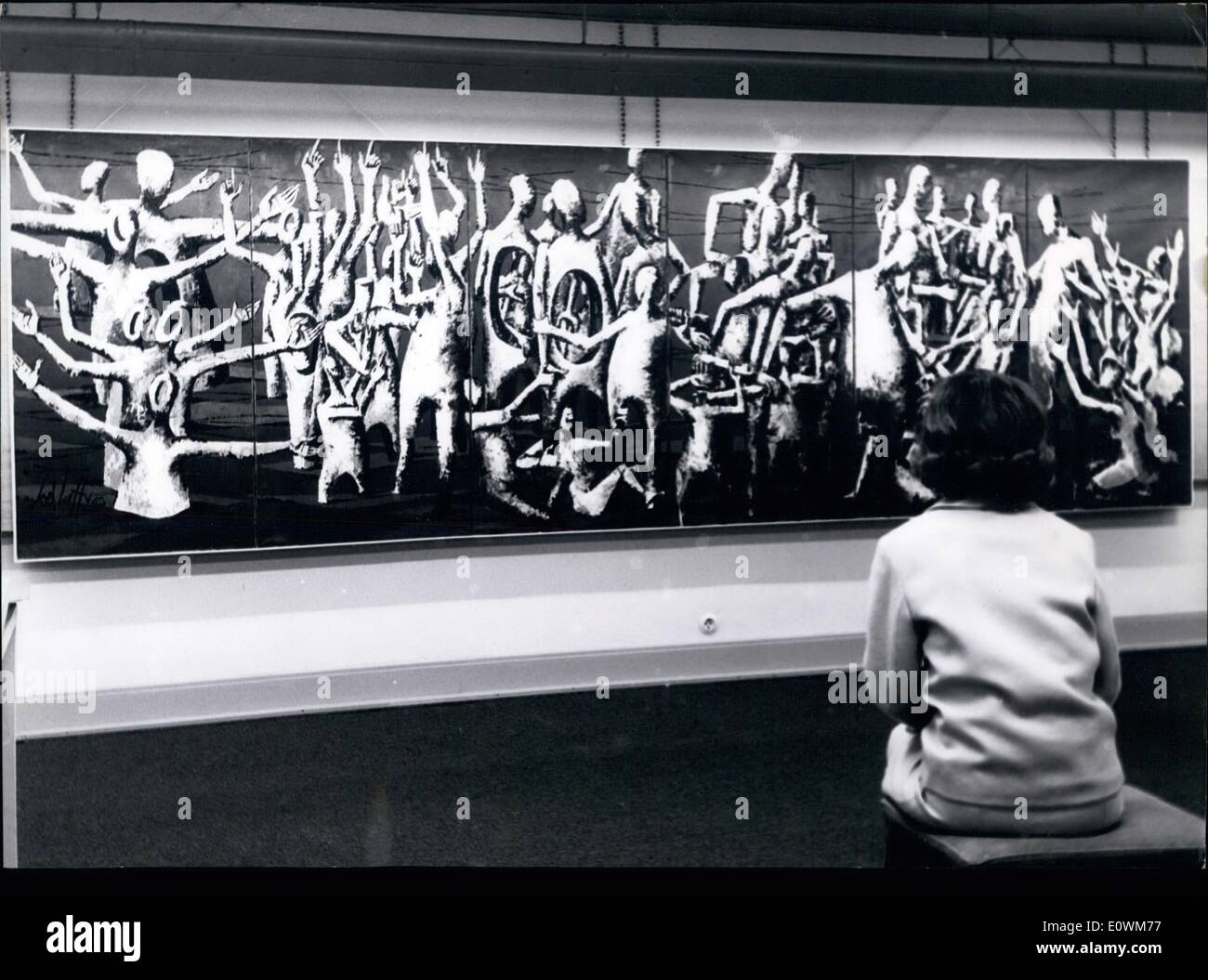 Sept. 09, 1963 - der Gesellschaft für christlich - jüdische Cooparation begann eine Ausstellung von Statuen, Bilder und Zeichnungen auf dieser Ausstellung sind zu sehen Overes von Leo Stein Wasser (Stein Wasser) Hannah Mirjam Cavin (Cavin) und Joel Taffy6 (Toffee). Bild zeigt ein Monster-Öl-Bild von Joel Taffy. (Erzwungene Gemeinschaft). Nutzen von 4,80 m bis 1. 45m. Stockfoto