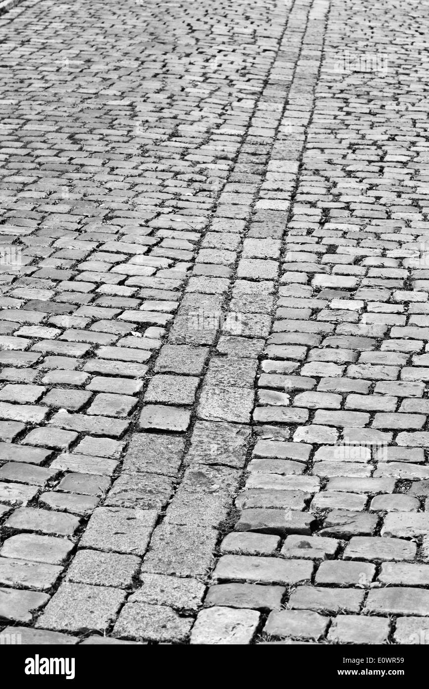 Straßenpflaster und alte Kopfsteinpflaster in Prag Stockfoto