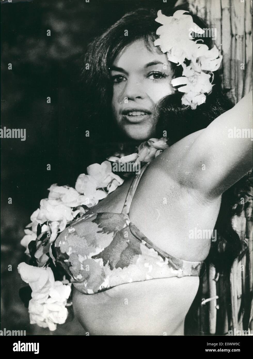 5. Mai 1964 - Jayne Mansfield werden eine schöne Brünette '' Hawaii '' Mädchen für Dreharbeiten Energiewende in ihrem neuen Bild: '' Primitive Liebe '' sie in Rom für zwei Wochen filmte. Die Schauspielerin dort die Filmfestspiele besuchte Cannes zurückgekehrt wird Arbeit in den oben genannten Film fortgesetzt; Nächste Woche. Stockfoto