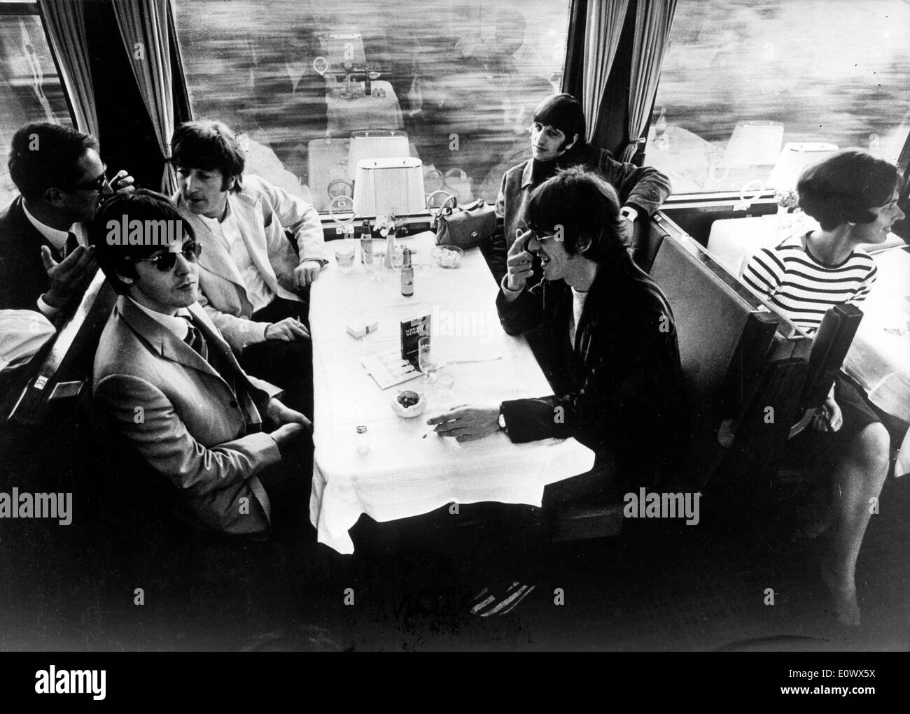 Die Beatles auf einem kontinentalen Schnellzug Stockfoto