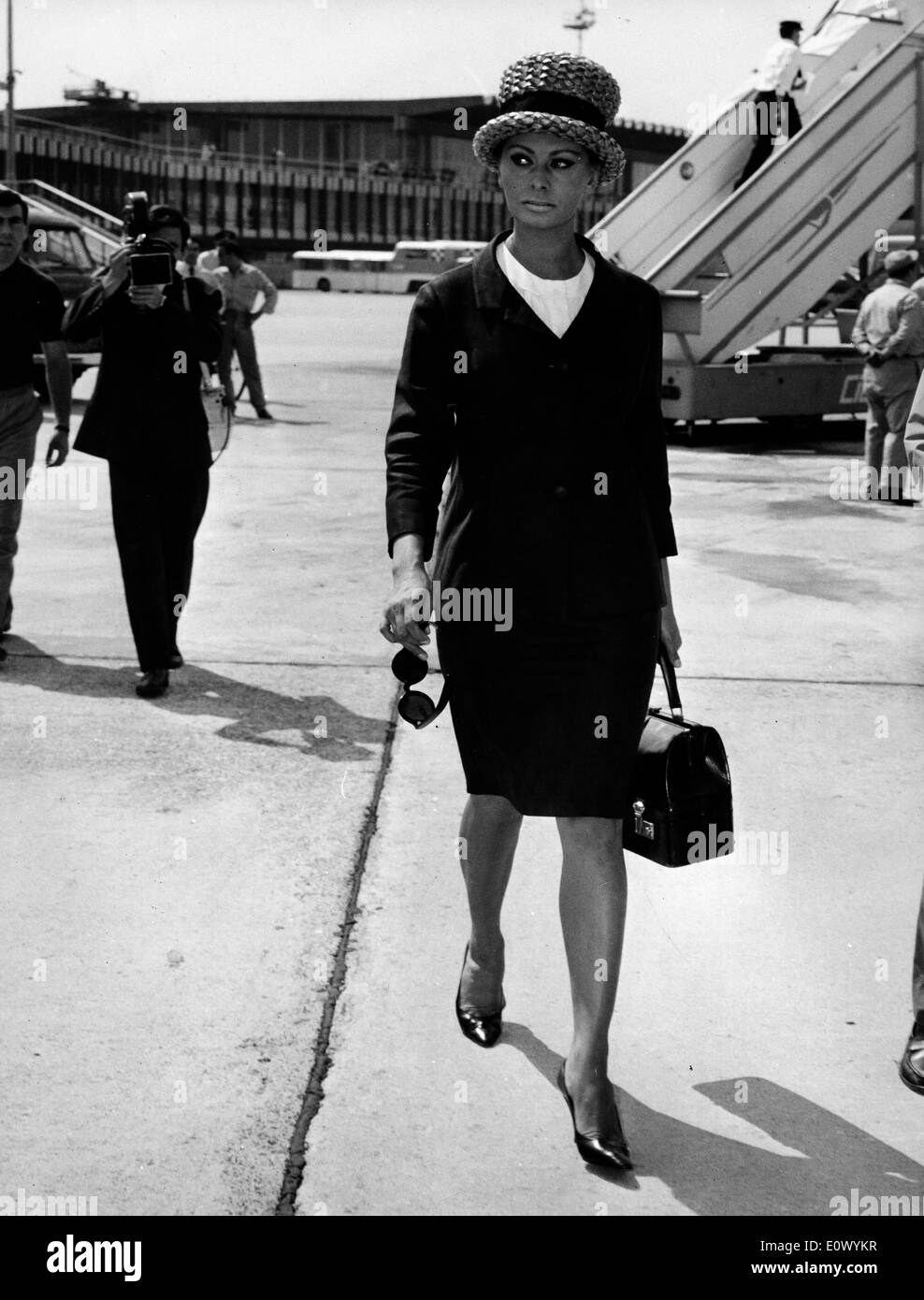 Schauspielerin Sophia Loren am Flughafen Fiumicino Stockfoto