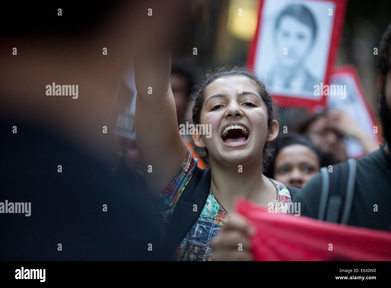 Proteste und Demonstrationen gegen die WM 2014 und Soziales in Rio De Janeiro, Brasilien Stockfoto