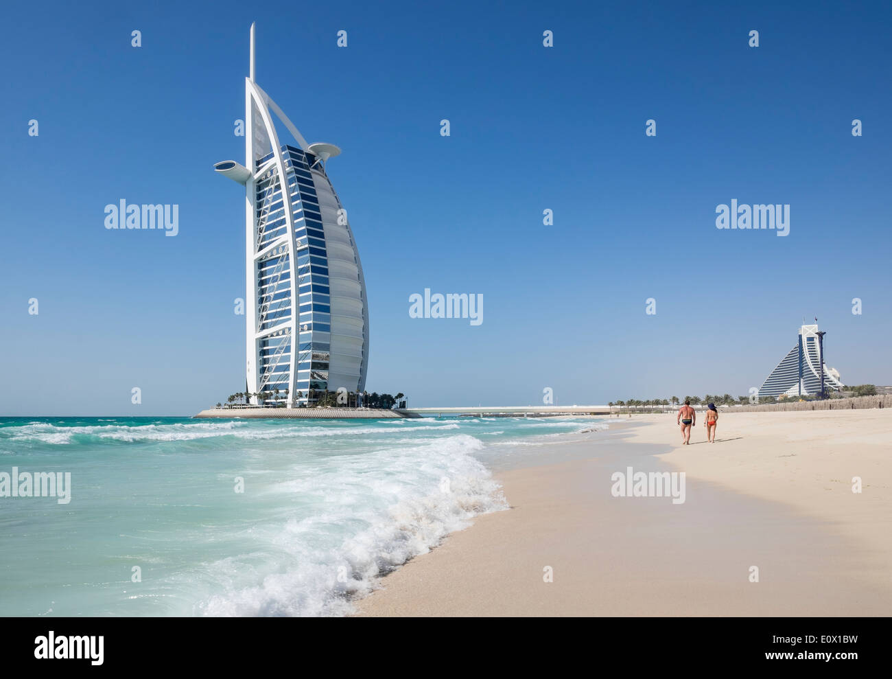 Luxushotel Burj al Arab und Strand in Dubai Vereinigte Arabische Emirate Stockfoto