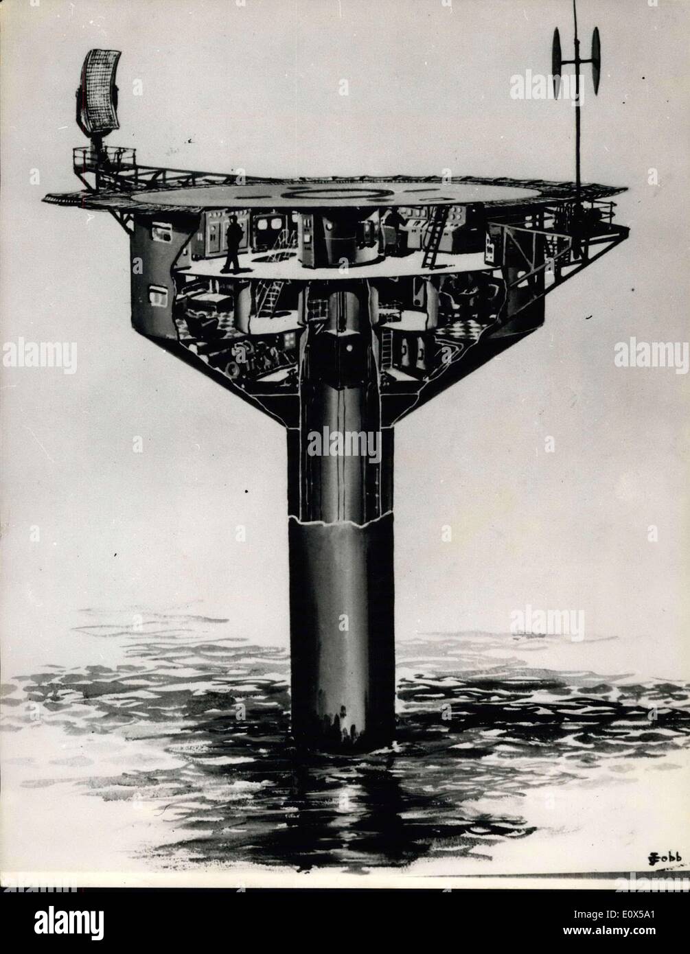 14. April 1965 - künstliche Inseln zu Hilfe Flugzeug Kette Across The Atlantic: Ein Plan, um eine Kette von künstlichen Inseln zu bauen, über den Atlantik zur Flugzeug-Kommunikation und die Unterstützung des Ministeriums für Luftfahrt - hat angekündigt wurde. Die Kosten zwischen 15.000.000 würde durch Gebühren wiederhergestellt werden, die das Ministerium für Fluggesellschaften machen würde. Das Ziel ist es, zuverlässigere Funkverbindungen zwischen Flugzeug und Land Basen - liefern zunehmender Verkehr über den Atlantik. Die Inseln werden gigantische Bojen Stockfoto