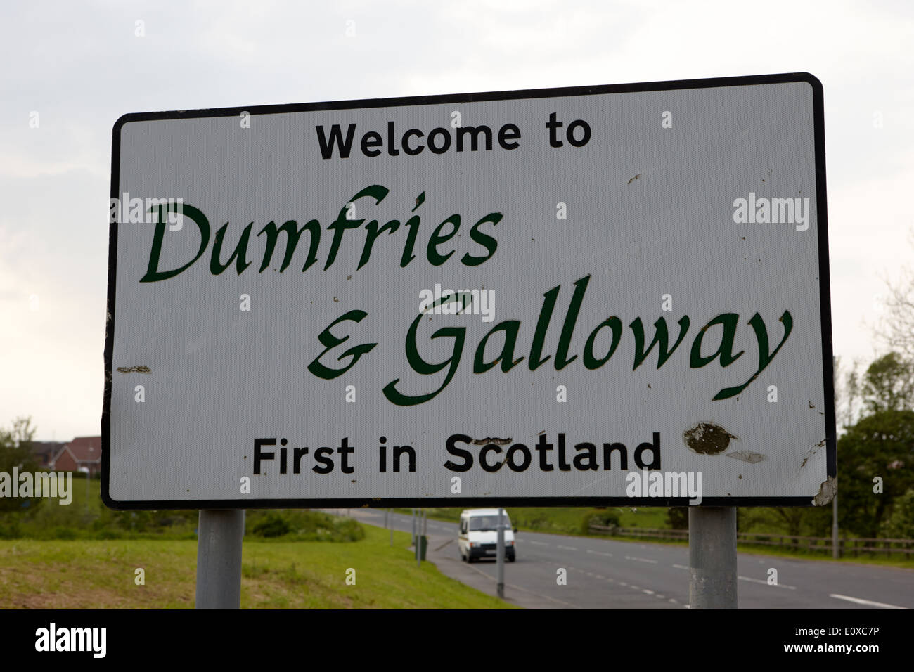 Herzlich Willkommen Sie in Dumfries und Galloway zuerst in Schottland schottischen Grenze zu England uk Stockfoto