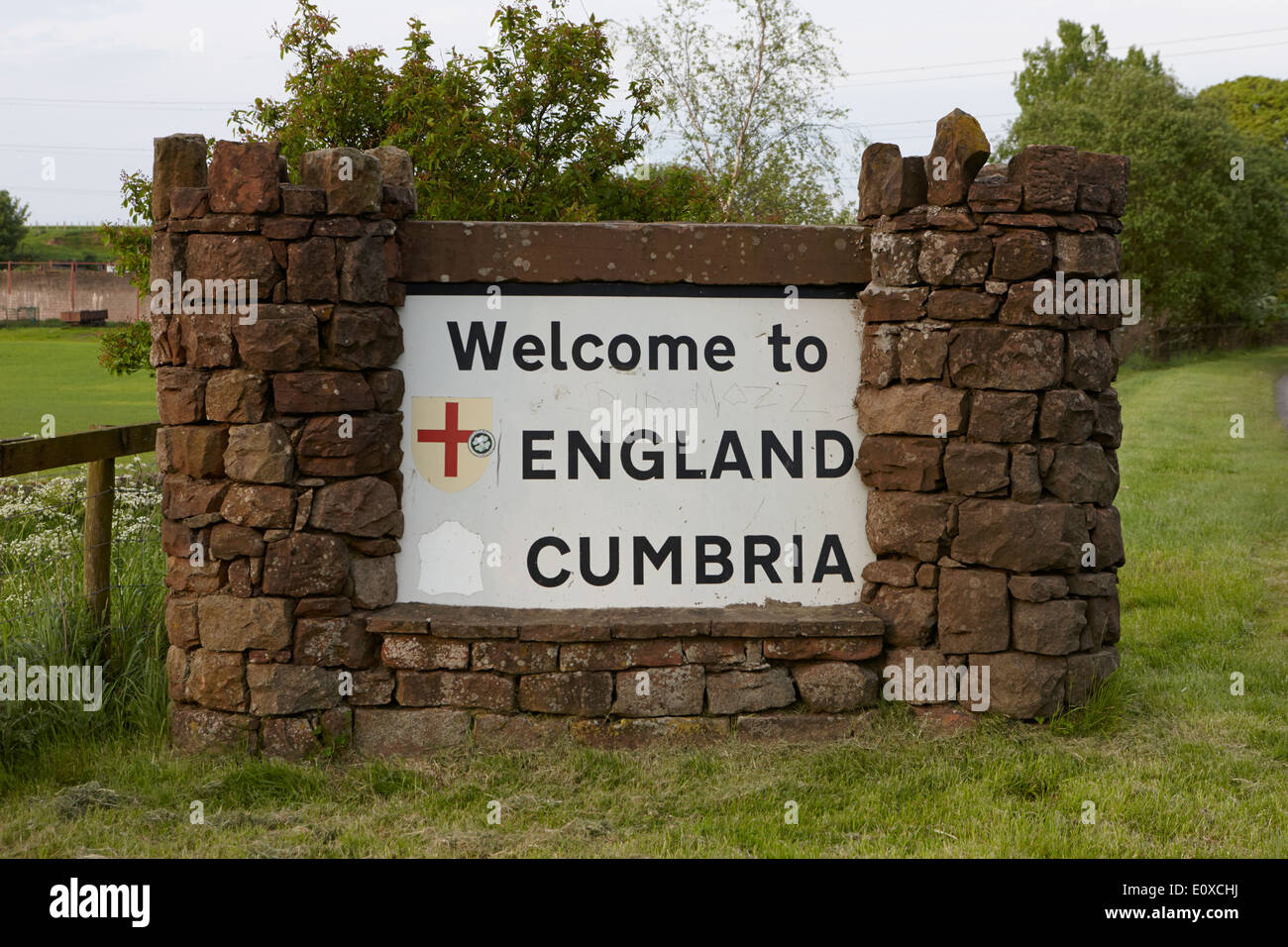 Willkommen in England Grenze Cumbria Schild an der Schottland-England Cumbria UK Stockfoto