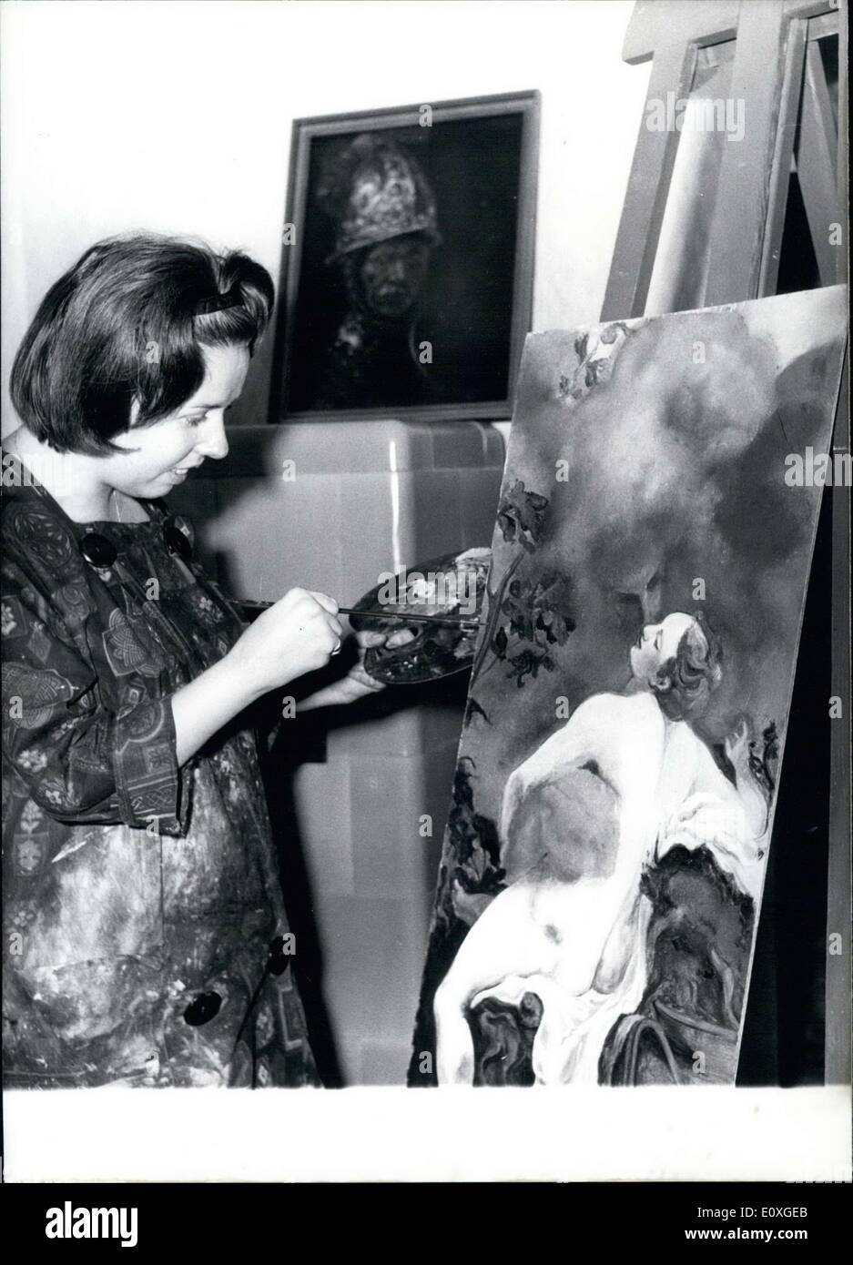 Sept. 29, ist 1966 - hier abgebildet Ingrid Schnell-Koppe. Sie will wirklich ein Rembrandt Stück kopieren. Sie versucht, einen Preis von 10.000 DM mit dem Stück zu verdienen. Stockfoto