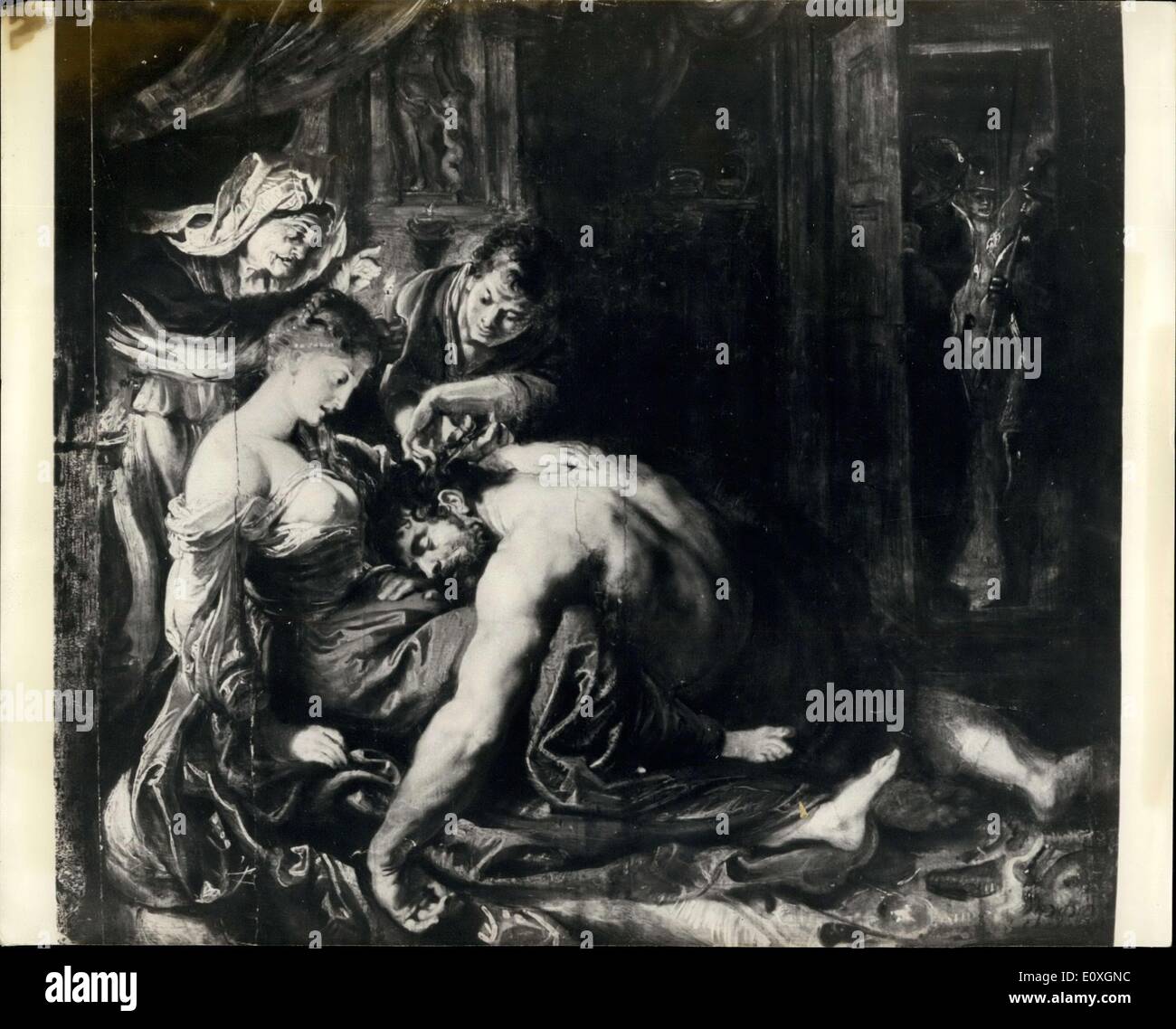 9. Oktober 1966 - eine zweite Rubens-Entdeckung von Christie's in fünf Woche.: Christie haben entdeckt ein weiteres Hauptwerk von Rubens, die von ihnen am 25. November verkauft werden. Die neue Entdeckung ist eine fertige Ölskizze oder Modello für eines der Meisterwerke von Rubens "Samson und Delilah" und wurde von einem privaten Sammler, die wollten wissen, ob es Wert ist, verkauft wurde zu ihnen gebracht. Die Skizze, die auf Panel und misst 20 VG, Exellent Zustand ist, und zeigt Samson, seine Blicke, während er mit seinem Kopf in ihrem Schoß zu Delilah es Füßen schläft Stockfoto