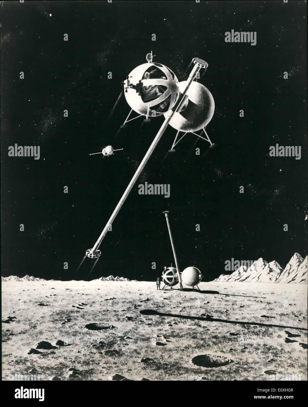 1. Januar 1967 - Lunar Transporter verwenden Prinzip der Pogo Stick: Synnyvile, Falifornia: seitdem Männer zuerst davon geträumt, den Mond zu erforschen, sie haben davon geträumt, den Mond untersucht, sie haben zahlreiche Arten von Rädern, verfolgt und sogar zu Fuß-Maschinen für die Fortbewegung auf der Mondoberfläche untersucht worden. Ein einfaches Spielzeug von Generationen von Kindern genossen hat stellen die Idee für eine wissenschaftliche Studie, die buchstäblich lunar Rapid Transit-System bereitstellen konnte. Dr, Howard S Stockfoto