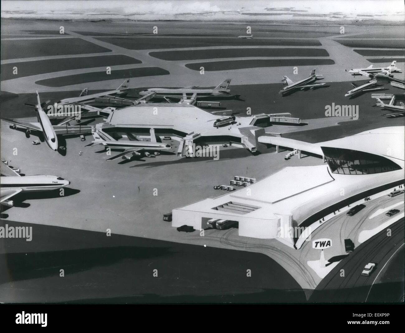 7. Juli 1967 - Terminal von Morgen eines Künstlers Konzept der '' Terminal von morgen '' für riesige TWA jets und Überschall Flugzeuge am New Yorker Kennedy Internationaler Flughafen. Stockfoto