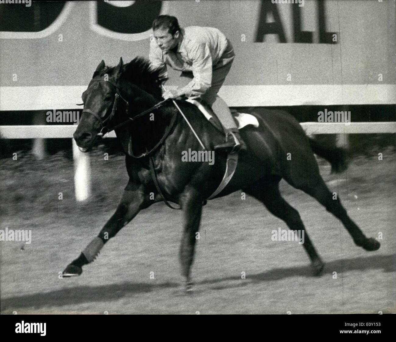 5. Mai 1968 - Derby Lieblings am frühen Morgen Gallof: Foto zeigt Sir Ivor, Favorit für die morgige Derby - Bilder in Epsom heute durch seine Derby-Jockey Lester Piggott - geritten während an Übung. Stockfoto