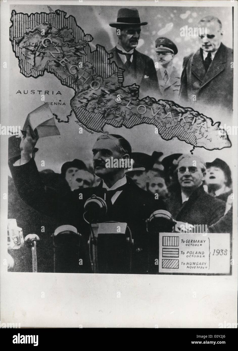 Sept. 09, wurde 1938 ein Abkommen zwischen Hitler, Mussolini, Chamberlain und Baladier erlauben Deutschland Annexion des Sudetenlandes aus der damaligen Tschechoslowakei 1968 - geschlagen. Der Pakt wurde vorgenommen, um die Sicherung des Friedens in Europa, aber leider war es nicht von Dauer. Bild ist von einem Stockfoto