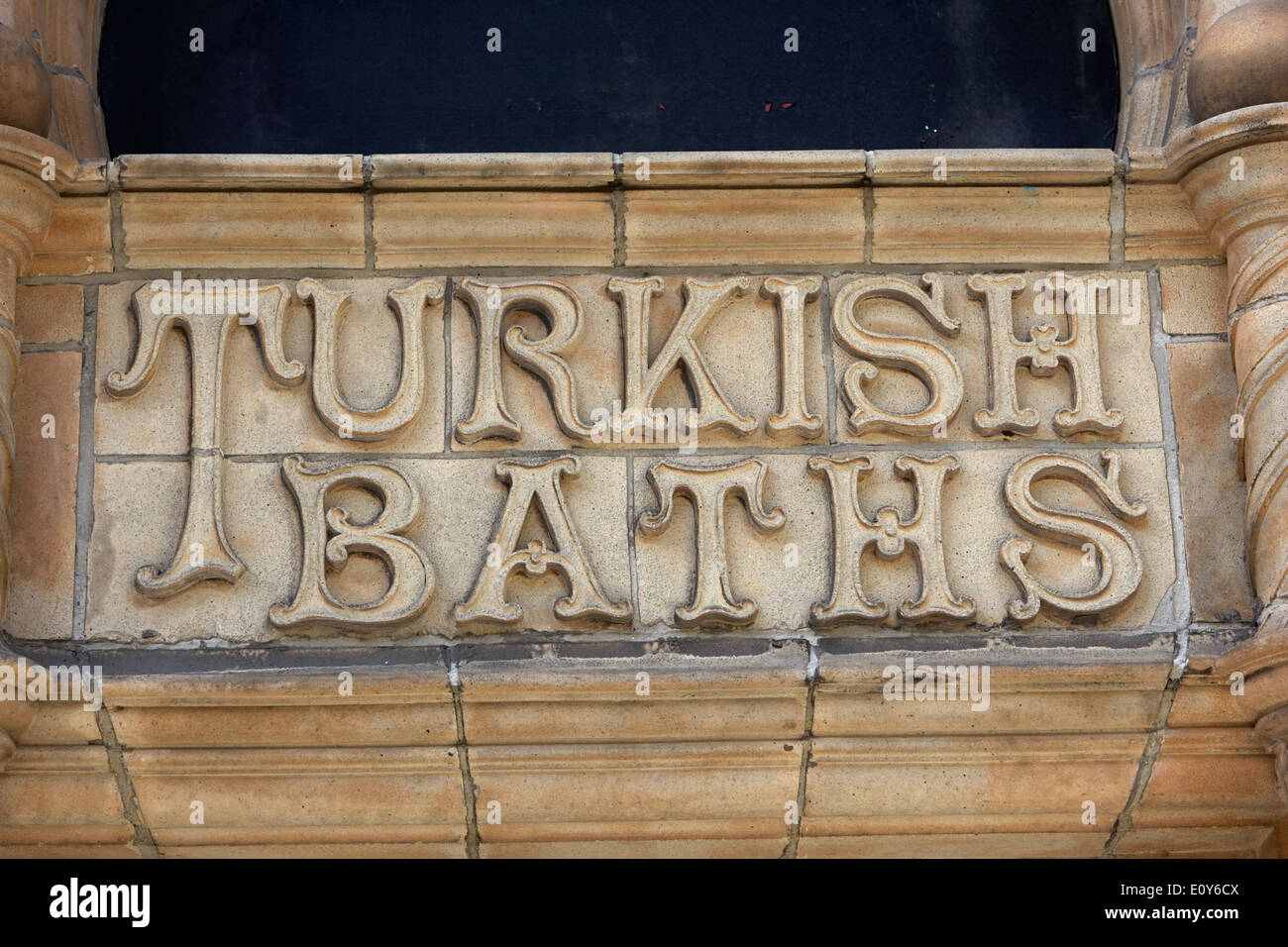 viktorianische türkische Bäder Schild an einem Gebäude in Preston England UK Stockfoto