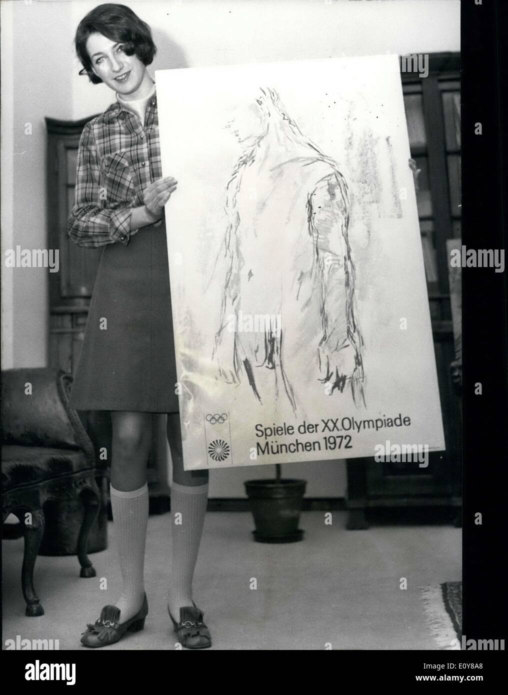 31. Januar 1969 - war die erste offizielle olympische-Plakat für die Spiele von München, anlässlich des Besuchs von IOC-Präsident Avery Brundage, Geltung. Der Künstler ist Oskar Kokoschka. Er zeigt eine griechische Jugend, aber es gibt Hinweise von Weiblichkeit in der Kunst. Dies ist Kokoschkas erste Arbeit mit Serigraphien. Stockfoto