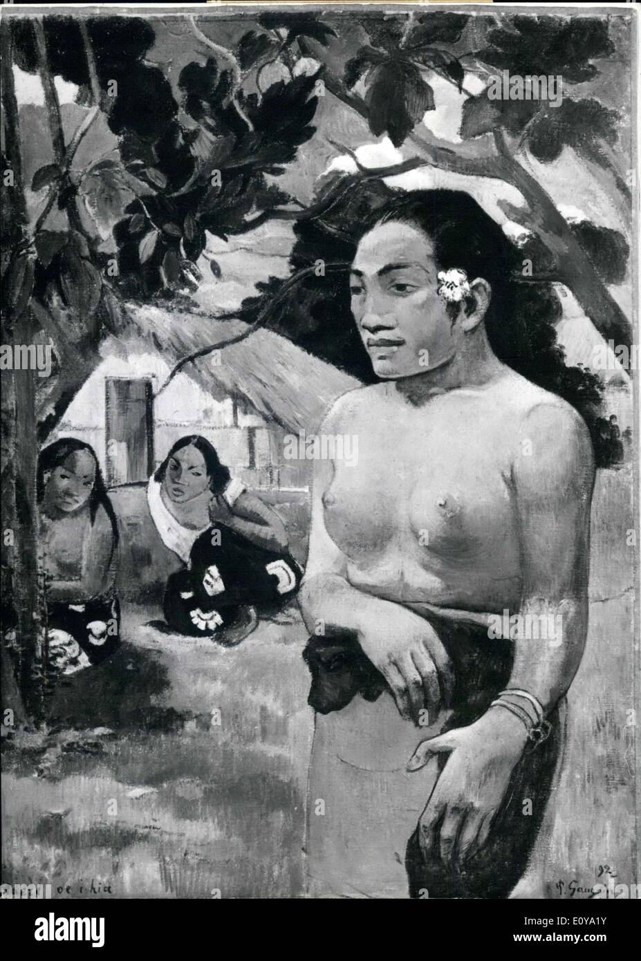 18. Juni 1969 - im Bild ist ein Stück von französischen Post-Impressionisten Paul Gauguin mit dem Titel "Wohin Gehst du?'' Es war in der Stuttgarter Galerie von Frau Elly Koehler. Das Stück selbst entstand in Tahiti im Jahre 1892 unter dem Namen '' E Haere Oe ich Hia'' und mehrere Millionen DM hat sich gelohnt. Stockfoto