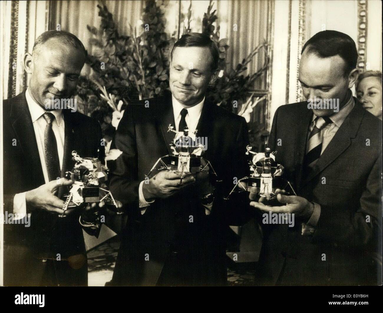 9. Oktober 1969 - Apollo XI: Aldrin, Armstrong und Collins mit ihren goldenen Lem Stockfoto