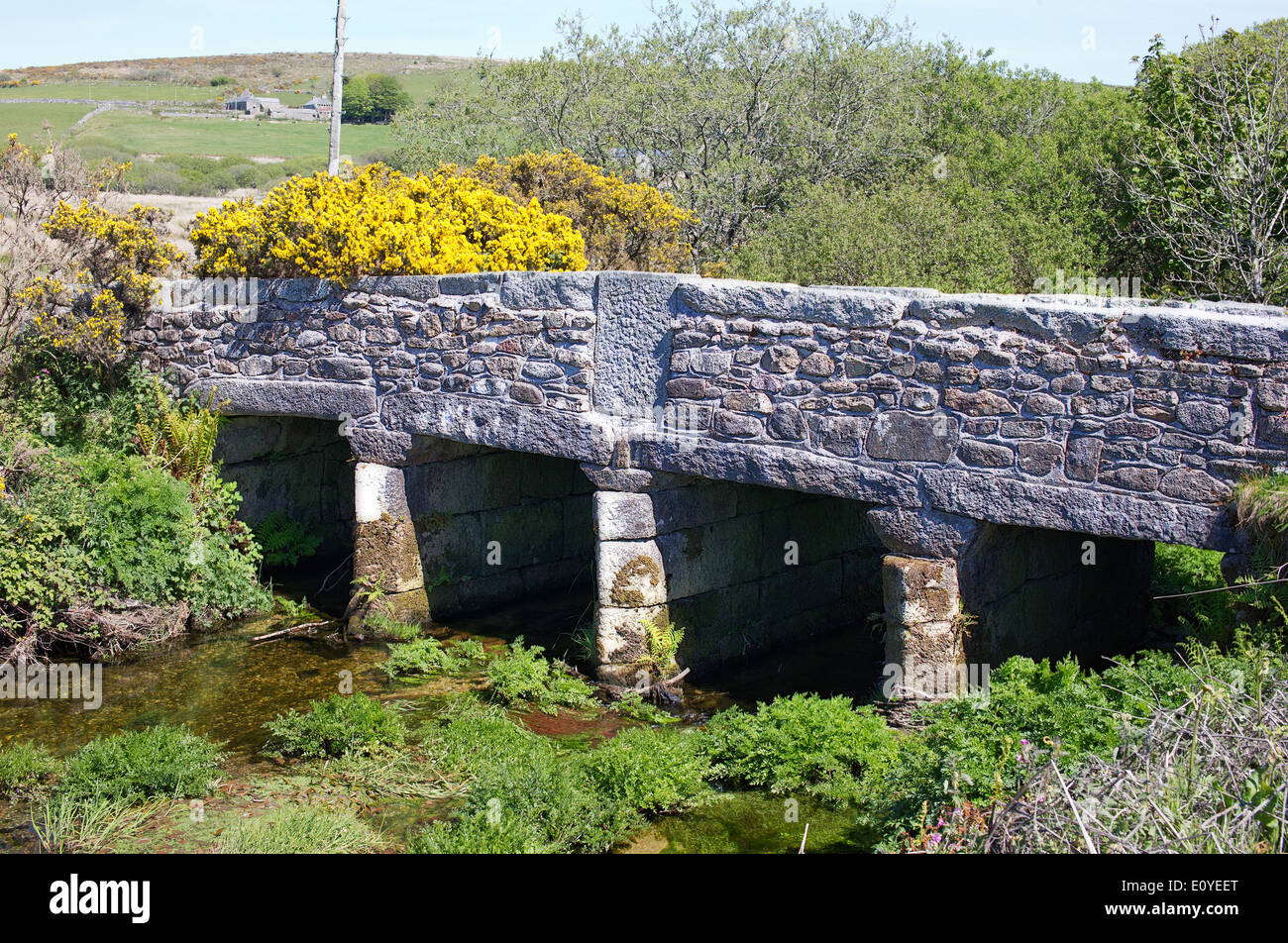 Eine alte Steinbrücke über den oberen Fluss Fowey, in der Nähe von Liskeard, Cornwall, UK. Stockfoto