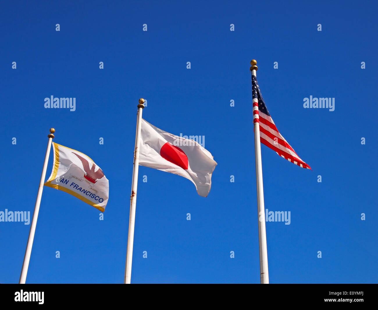 Flagge von San Francisco, Japan, Vereinigte Staaten von Amerika in Japantown, San Francisco Stockfoto