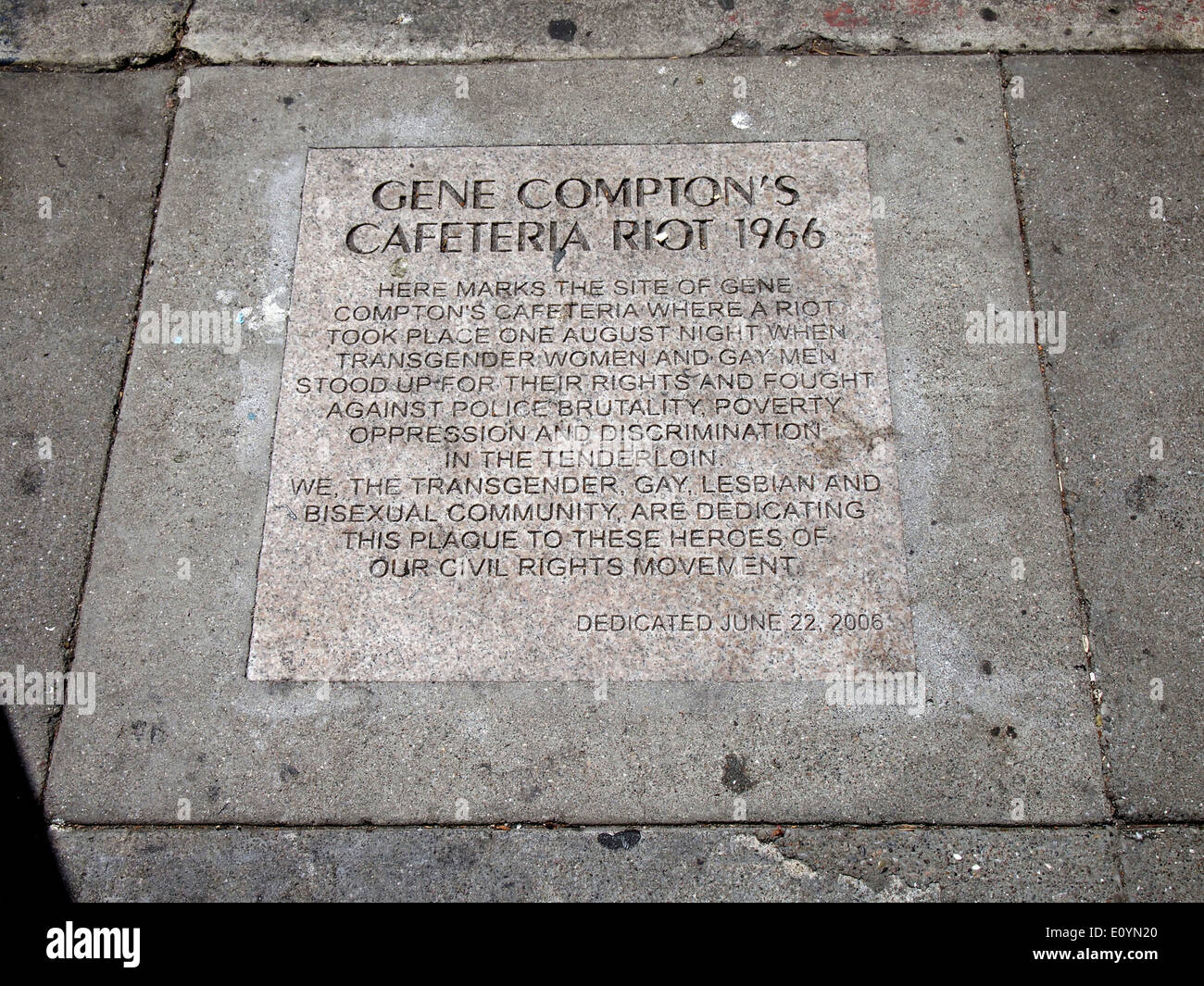 Comptons Cafeteria Riot 1966 plaque Stockfoto