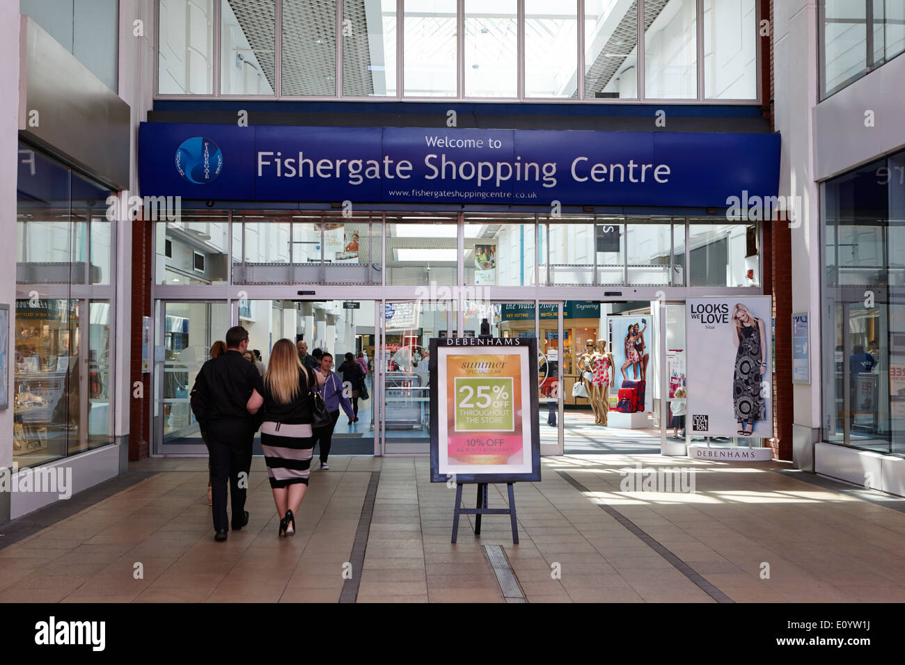 Eingang zum Einkaufszentrum Fishergate Preston Lancashire UK Stockfoto