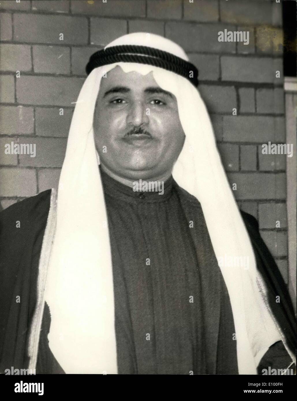 25. Januar 1972 - Herrscher von Sharjah ist getötet: Foto zeigt Schechina Khalid Bin Muhamad Al Qasimi, der Herrscher des Persischen Golfs Sate Sharjah, der in seinem Palast heute in einem Putschversuch ermordet wurde unter der Leitung von seinem Cousin und 18 Anhänger. Stockfoto