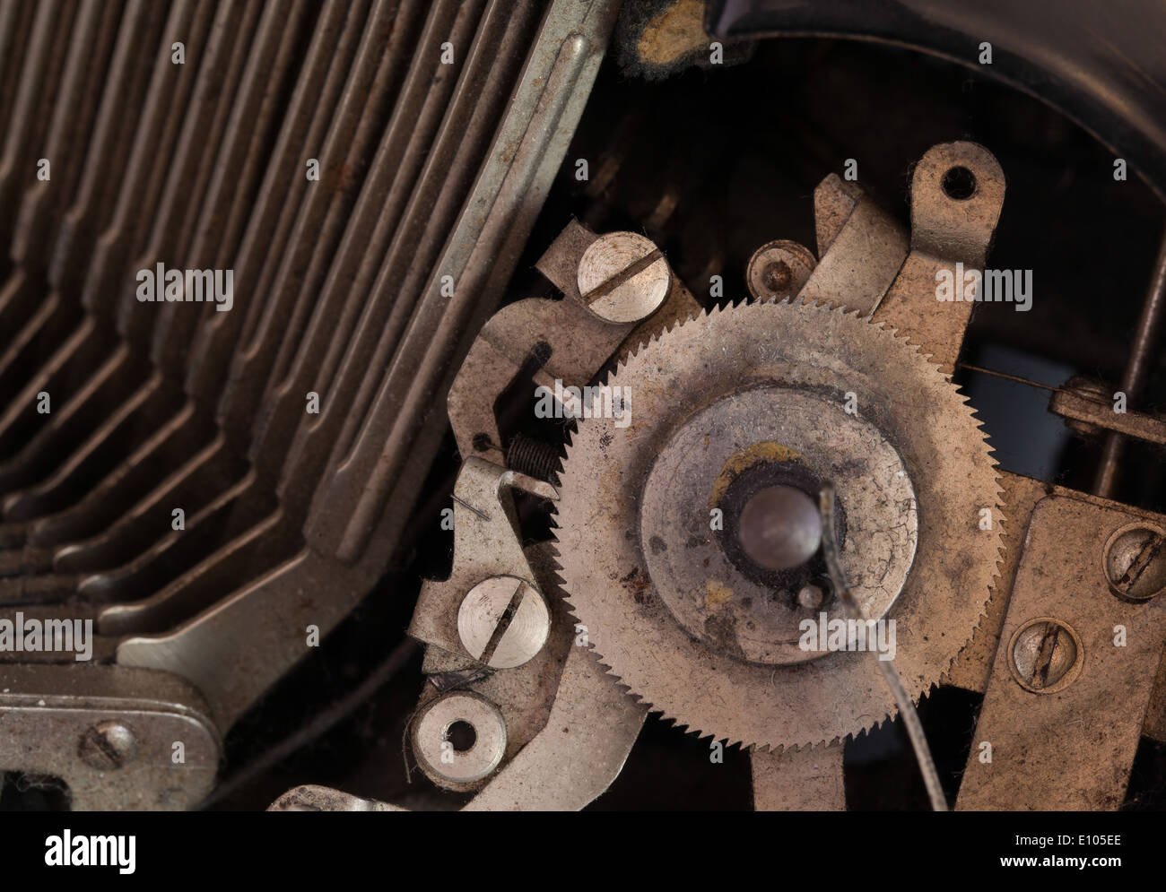 Nahaufnahme von einer schmutzigen Vintage Schreibmaschine, Naturfarben Stockfoto