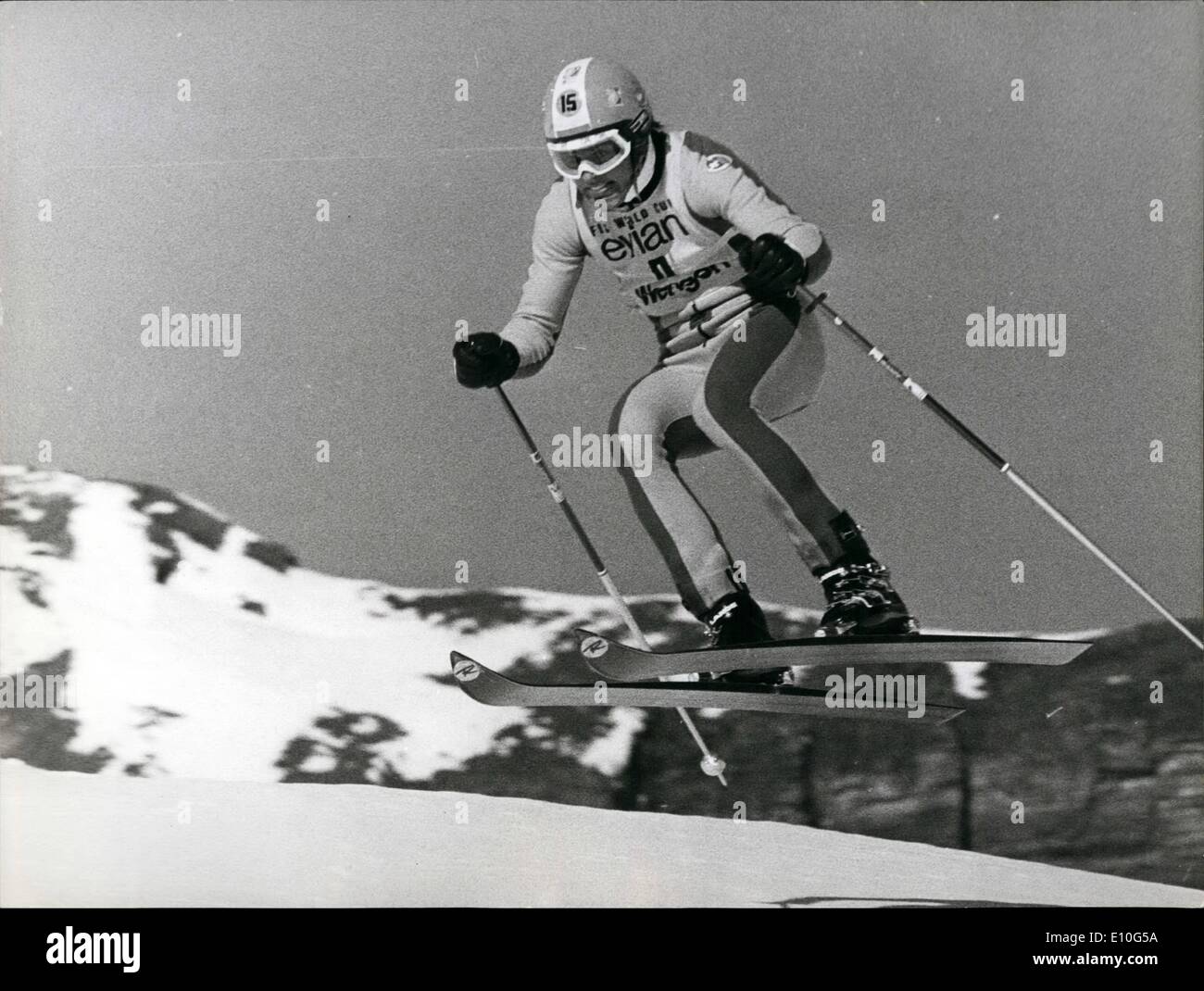 1. Januar 1973 - The Lauberhorn-Rennen: Das berühmte Lauberhornabfahrt Rennen hatte, wechselte er von Wengen zur Grindelwad in diesem Winter mangels Schnee. Immerhin wurde das Rennen von herausragender Qualität und Spannung. Ops: Sieger Bernhard Russi. Stockfoto