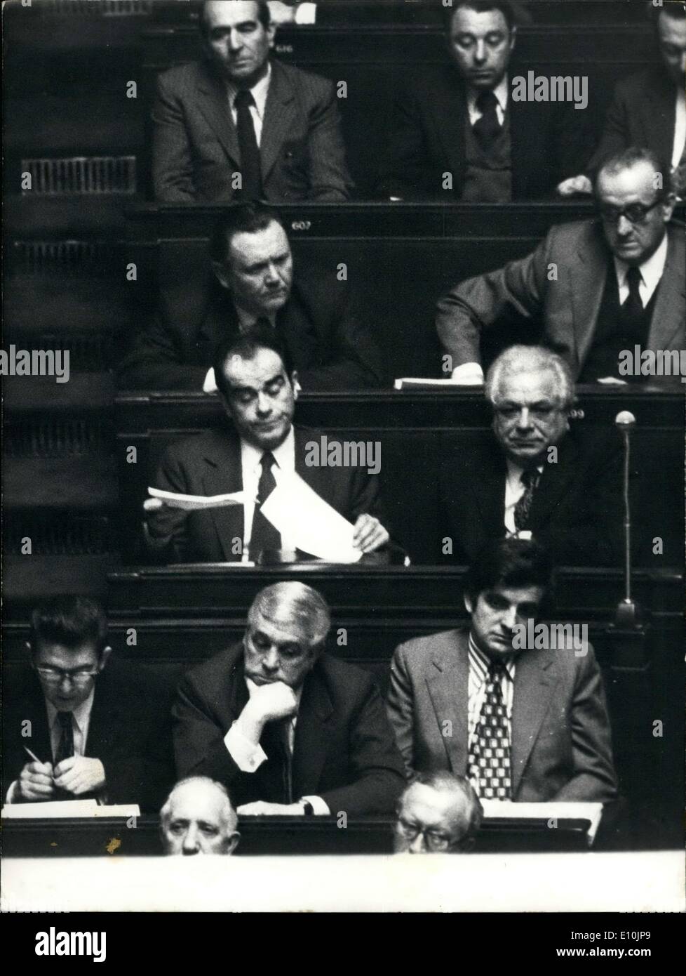 11. April 1973 - unter den kommunistischen Abgeordneten auf den Bänken von der französischen Nationalversammlung, Herrn Georges Marchais, Generalsekretär der kommunistischen Partei Frankreichs (2. Reihe links) Stockfoto