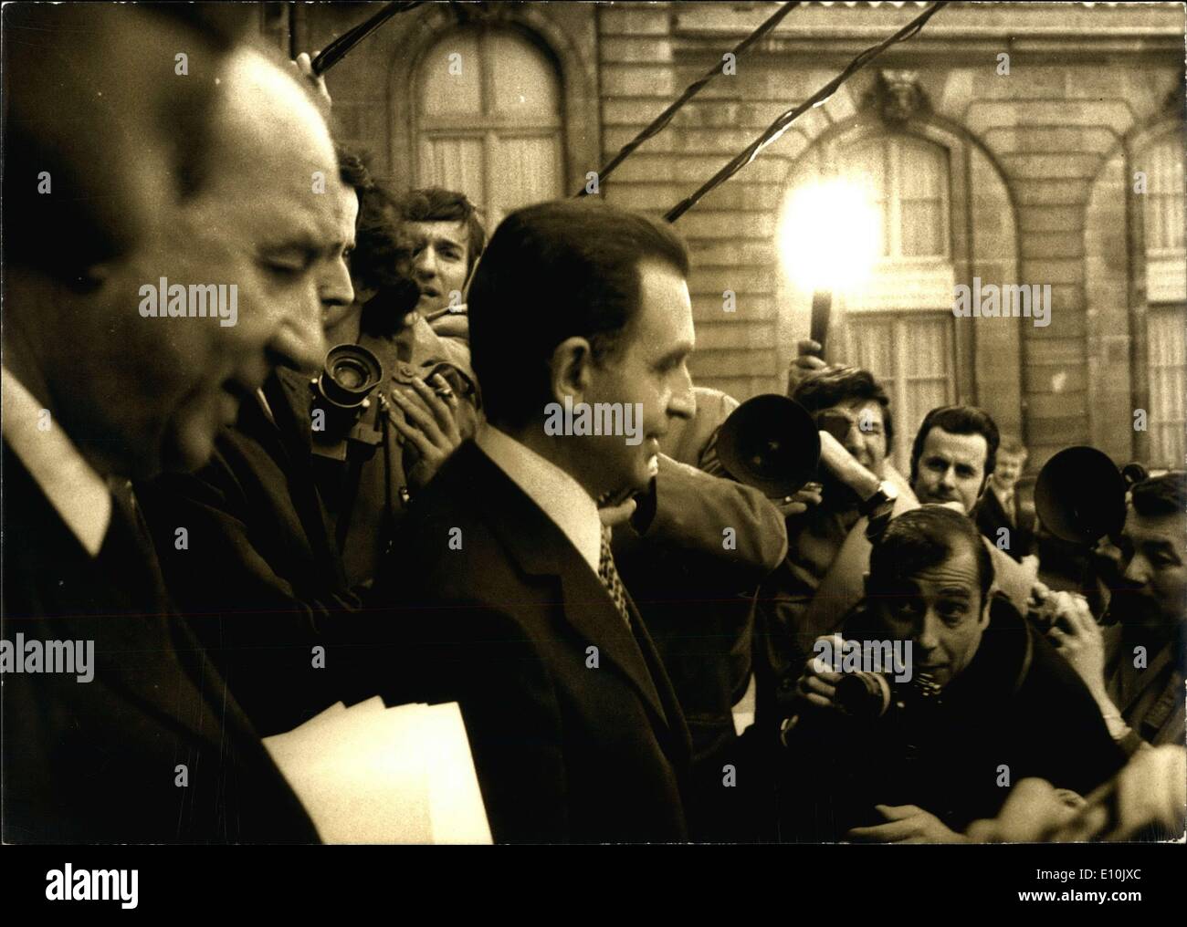 12. März 1973 - Pressekonferenz Joseph Fontanet Raymond Marcellin sprechen Stockfoto