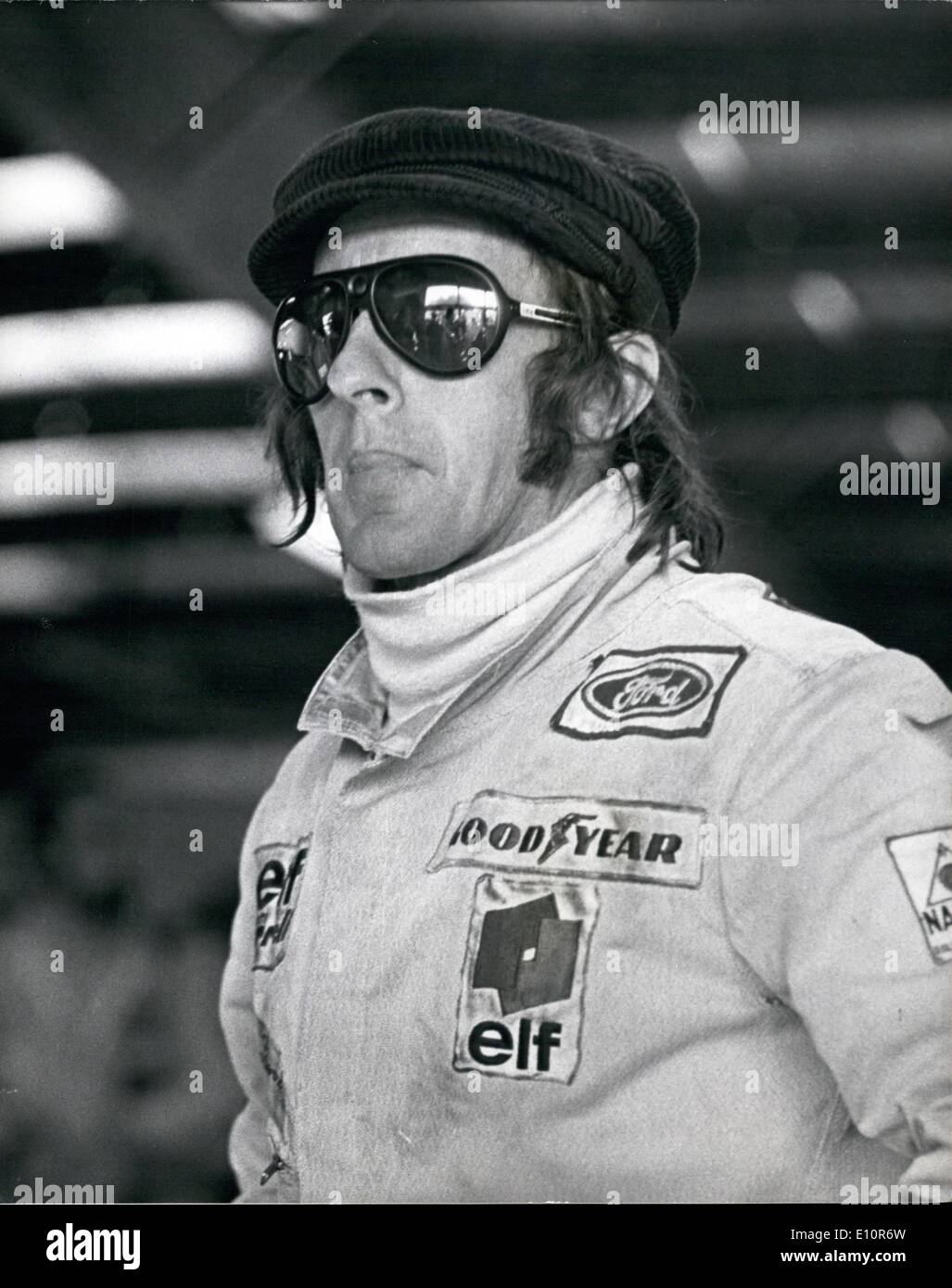 10. Oktober 1973 - nahm Jackie Stewart, nicht in Watkins Glen US Grand Prix Teil, weil seine Partnerin François Cevert einen tödlichen Unfall hatte. Stockfoto