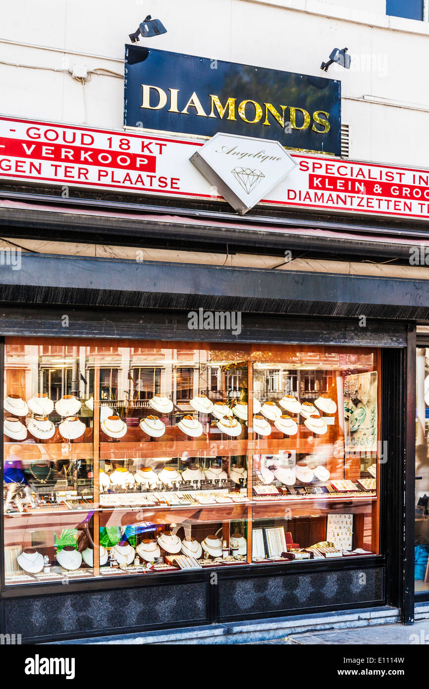 Ein Juwelier Ladenfront in Antwerpen. Stockfoto