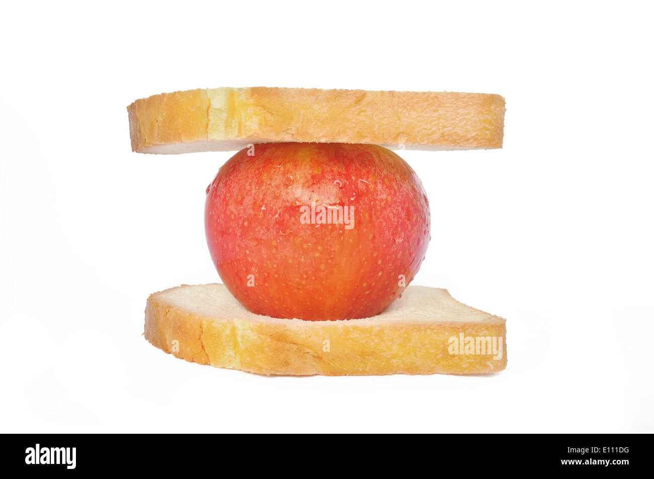 Gesunder Snack, Diät-Lebensmittel, sandwich, gefüllt mit einem roten Apfel Stockfoto