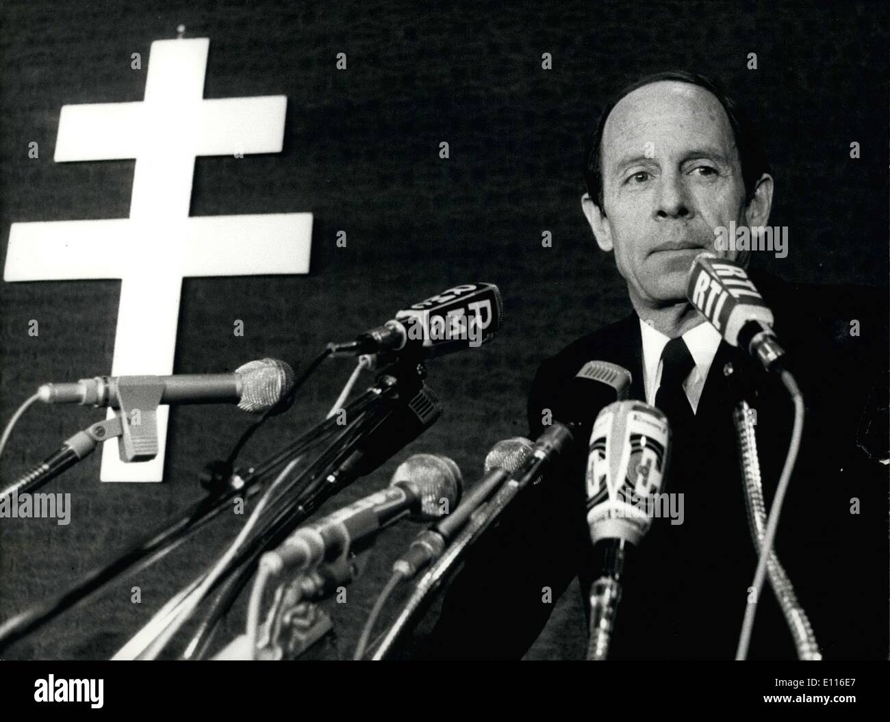 17. Januar 1976 - hält Minister für auswärtige Angelegenheiten M. Jobert eine Rede auf Außenpolitik vor UDR-Vertreter, die in Nogent-Sur-Marne in Paris treffen. Stockfoto