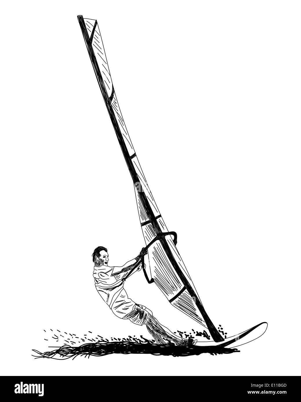 Windsurfen-Skizze. Vektorgrafik EPS 10 ohne Transparenz und Netze. Stockfoto