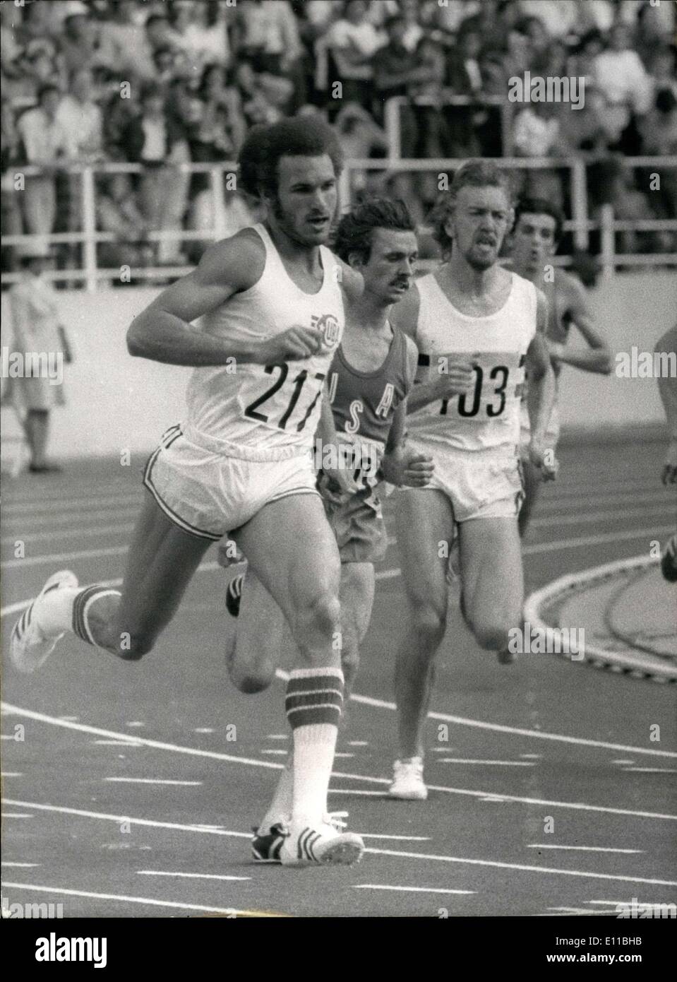 27. Juli 1976 - Athlet Cubain Alberto Juantorena die Goldmedaille nach Hause gebracht und brach den Weltrekord in der 800 m-Lauf bei den Olympischen Spielen in Montreal mit einer Zeit von 1 Minute, 43,50 Sekunden. Im Bild: Die letzten paar Meter von der 800-M-Rennen führen durch Alberto Juantorena (217), gefolgt von belgischen Van Damme (103) und von amerikanischen Wohlhuter (Mitte), die zweite und dritte im Rennen platziert. Stockfoto