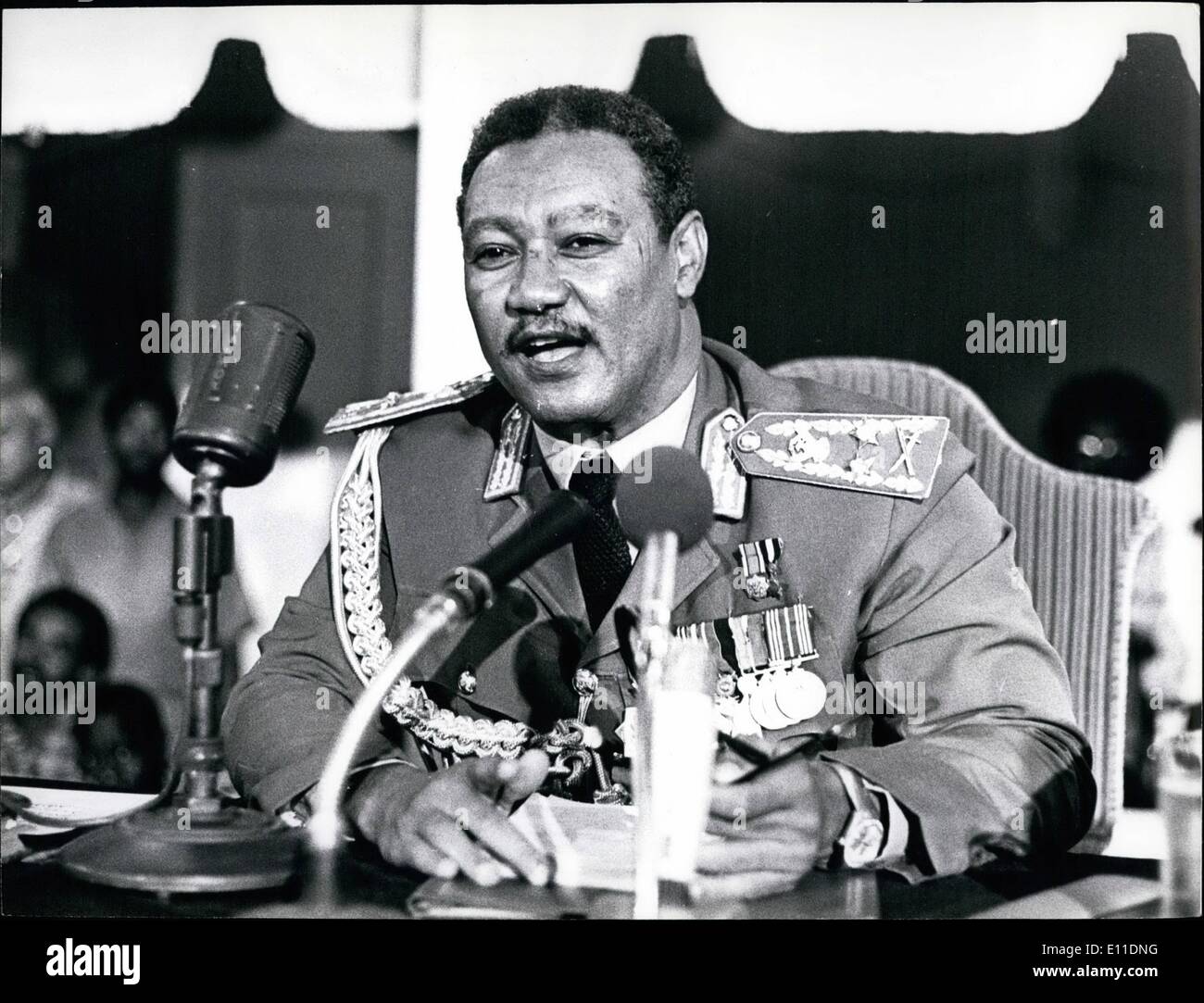 5. Mai 1977 - Khartoum, Sudan: nach der Vereidigung für die zweite Amtszeit Präsident Gaafar Nimeri Adressierung der Nation aus der Volksrepublik Montagehalle. Credits: Camerapix Stockfoto