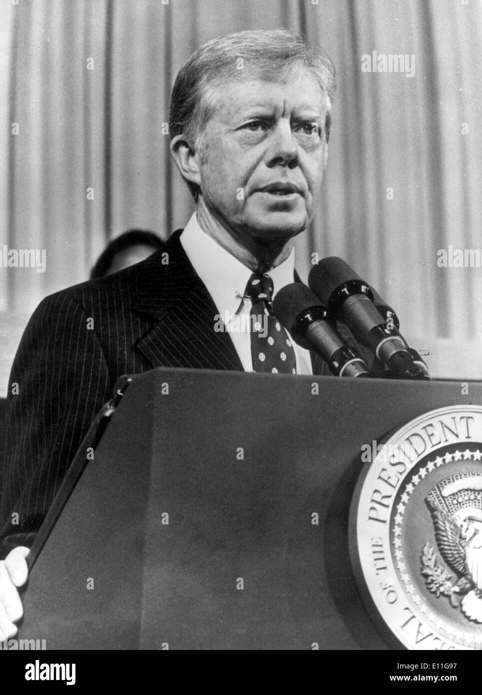 39. Präsident der Vereinigten Staaten JIMMY CARTER hält eine Rede Stockfoto