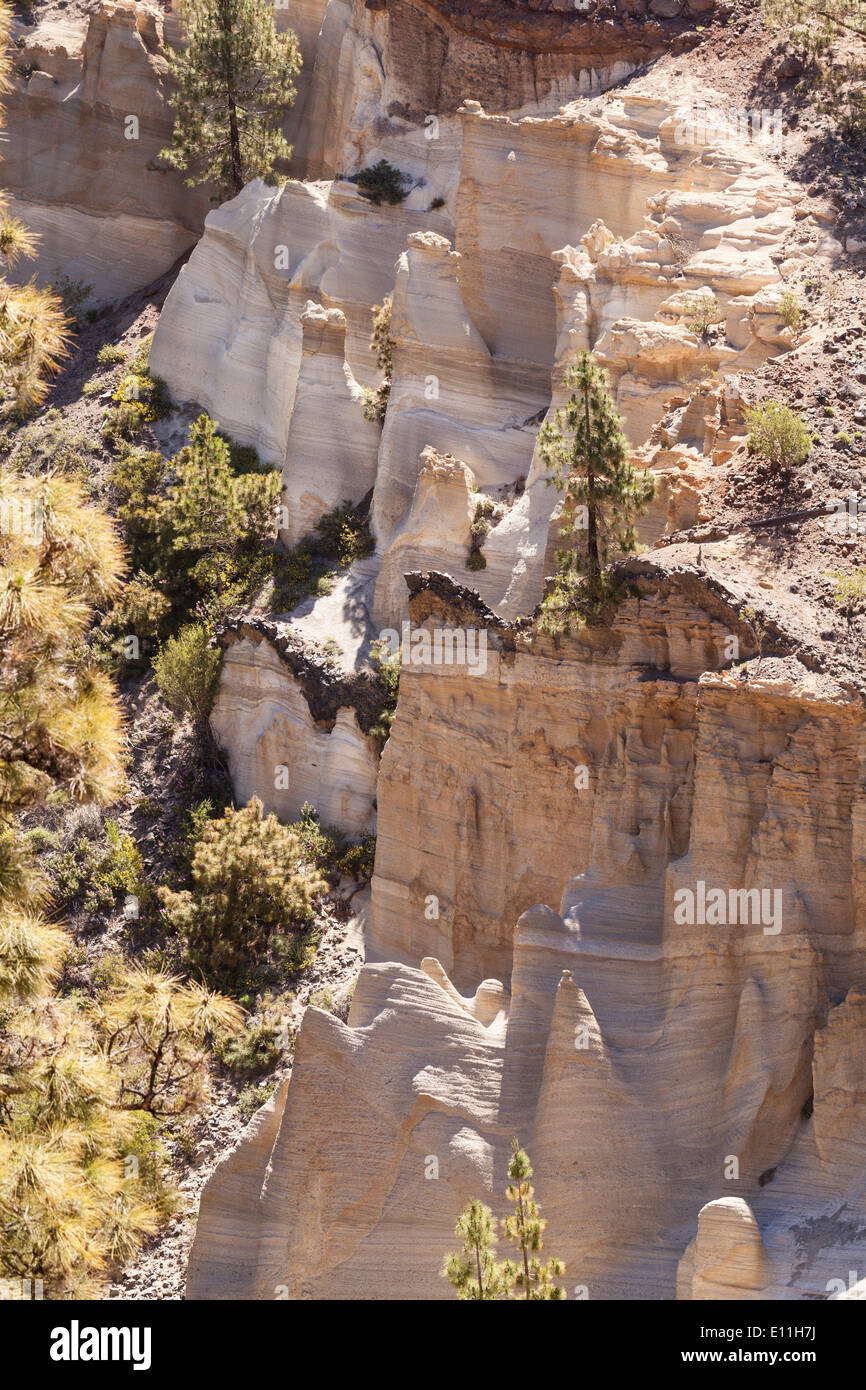 Die Paisaje Lunar oder Mondlandschaft Bereich in der Nähe von Vilaflor auf Teneriffa, Kanarische Inseln, Spanien. Stockfoto