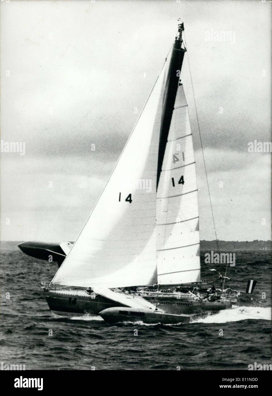 27. Juni 1979 - Eric Tabarly Segelboot '' Paul Ricard'' Atlantik durchqueren Stockfoto
