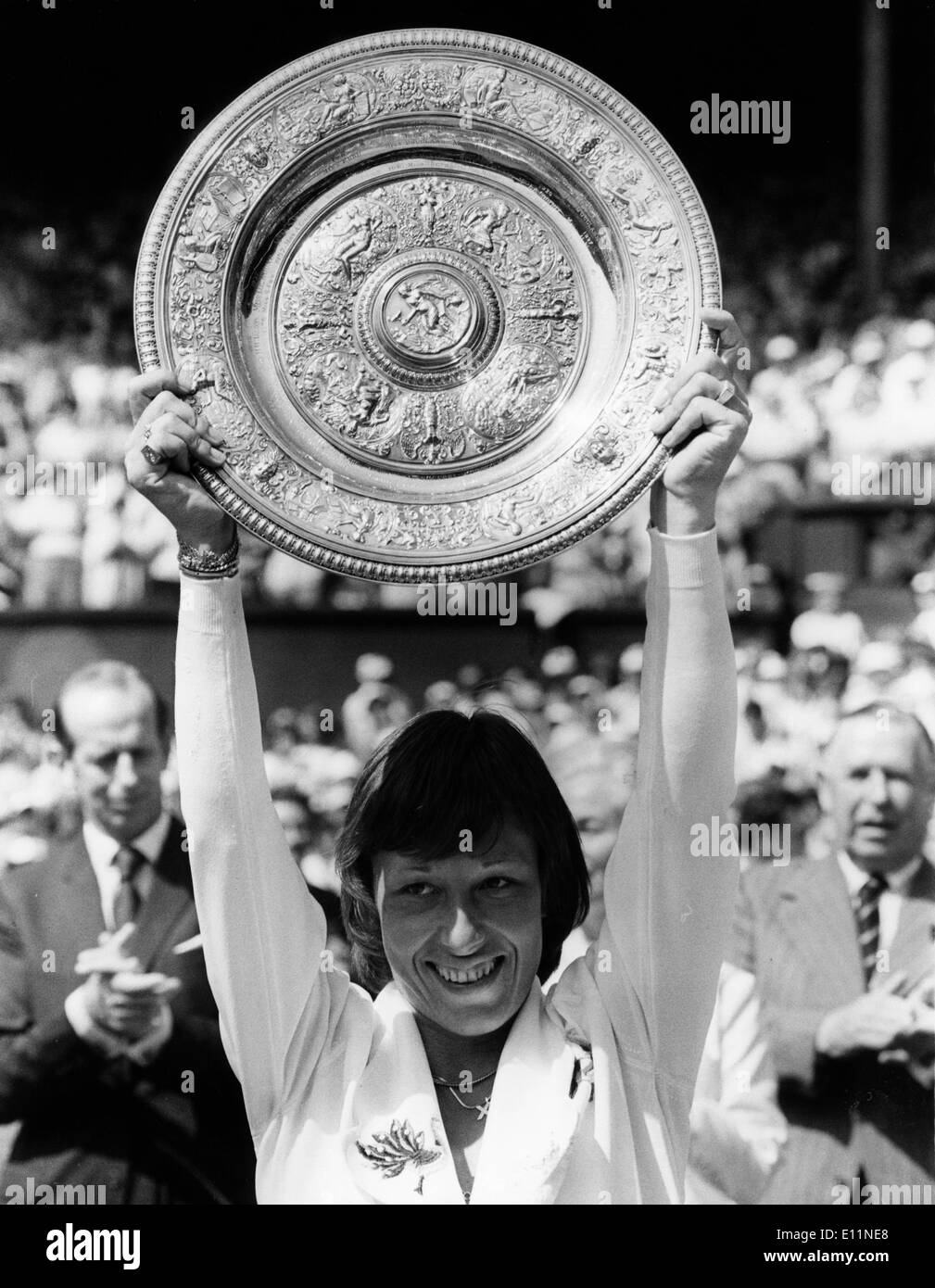 Martina Navratilova hält Wimbledon Trophäe Stockfoto