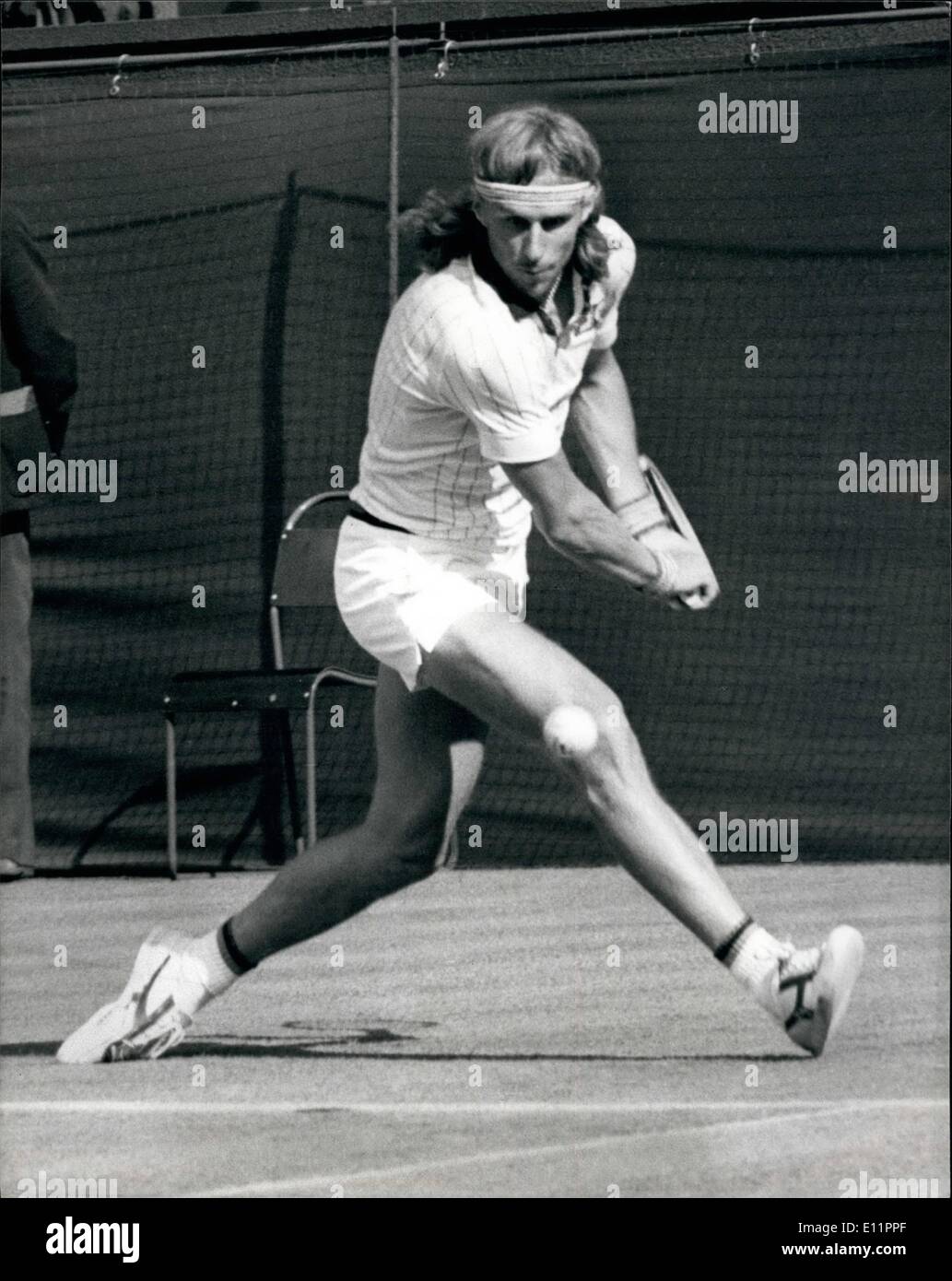 6. Juni 1979 - Wimbledon Tennis Championships Bjorn Borg V Tom Gorman: Fotoshows Bjorn Borg in Aktion gegen T.Gorman USA auf das Eröffnungsspiel auf dem Center Court gesehen. Stockfoto
