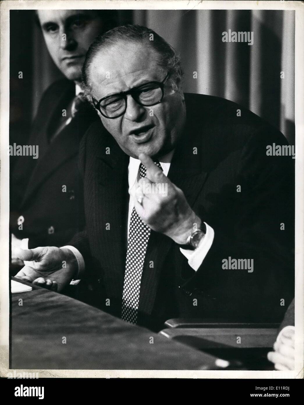 10. Oktober 1979 - österreichische Kanzler Bruno Kreisky besucht die Vereinten Nationen heute, als er seinen Besuch in den Vereinigten Staaten fort. Foto zeigt:-Chancelor Kreisky im Rahmen einer Pressekonferenz statt, bei der UNO Stockfoto