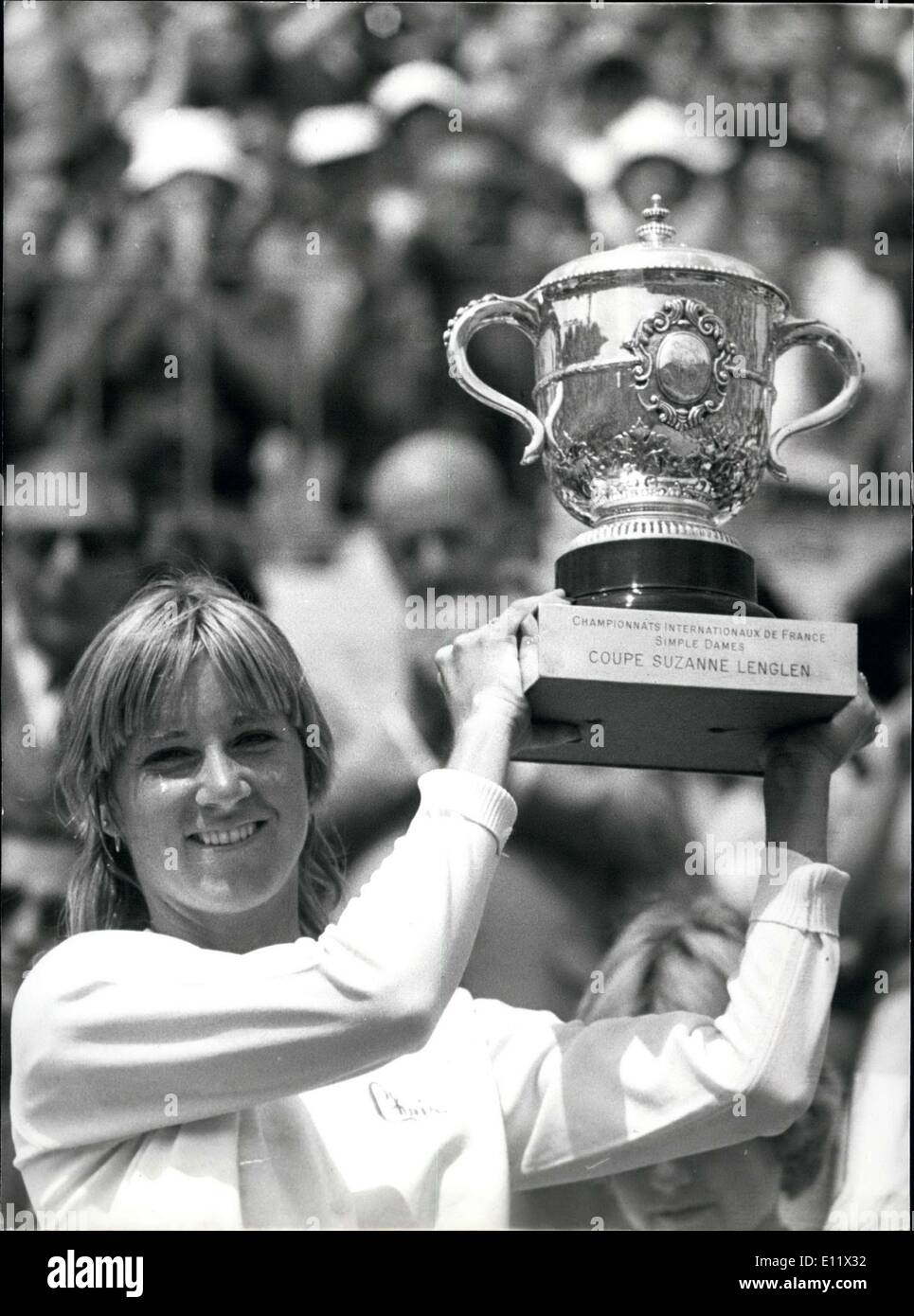 8. Juni 1980 - Chris Evert-Lloyd gewinnt die French Open ein viertes Mal, gegen Virginia Ruzici (Rumänien) Stockfoto